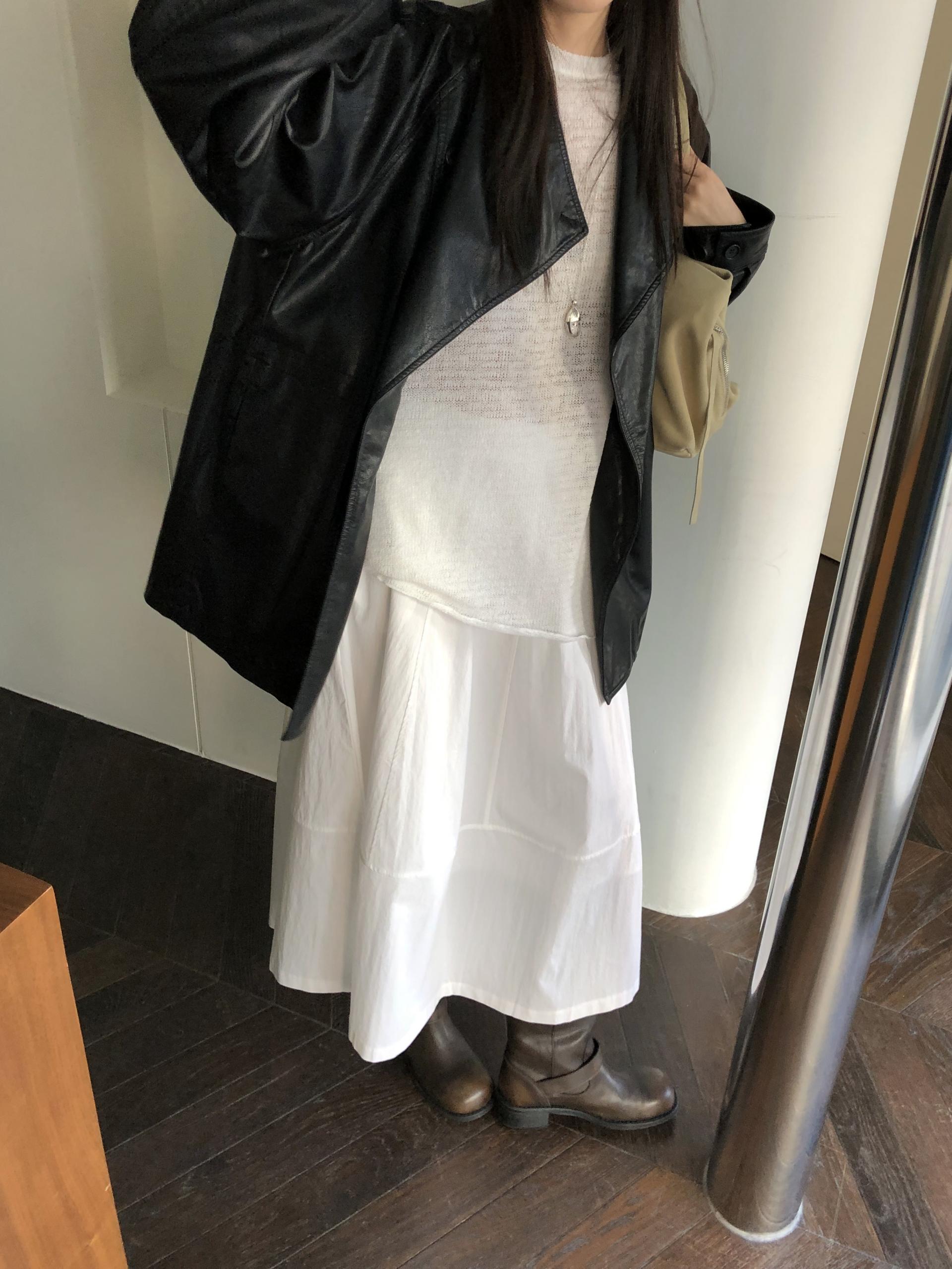 Leather half trench coat ( black )