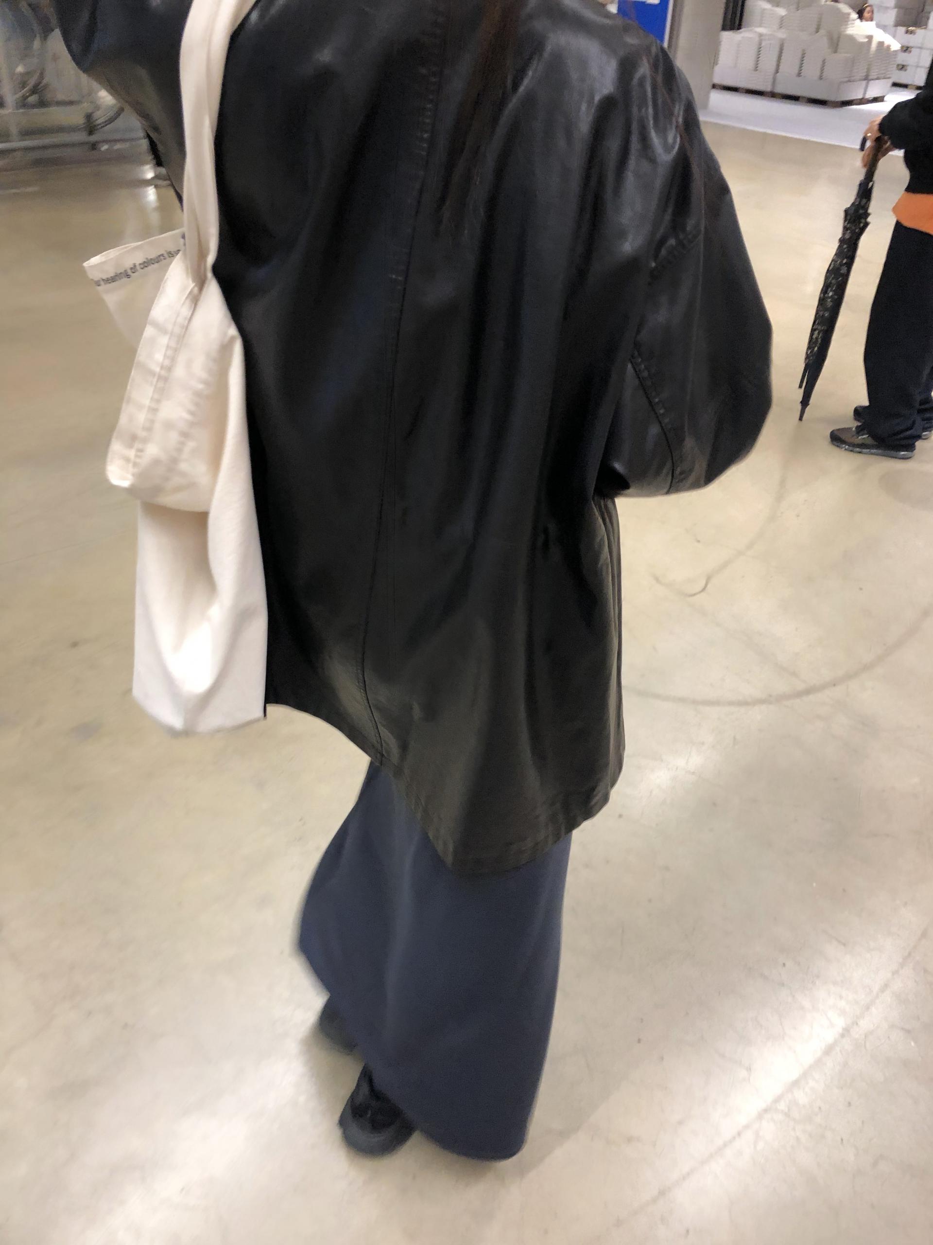 Leather half trench coat ( black )