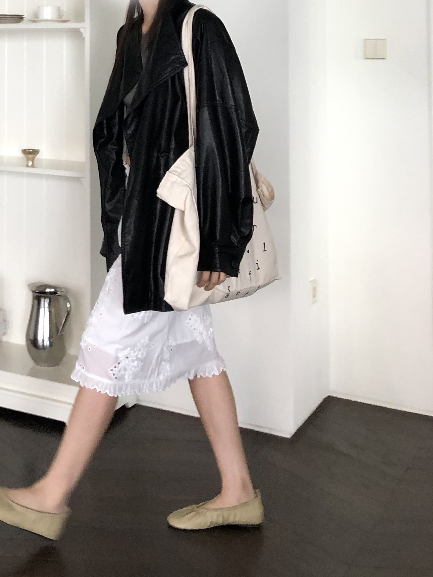Leather half trench coat ( black )