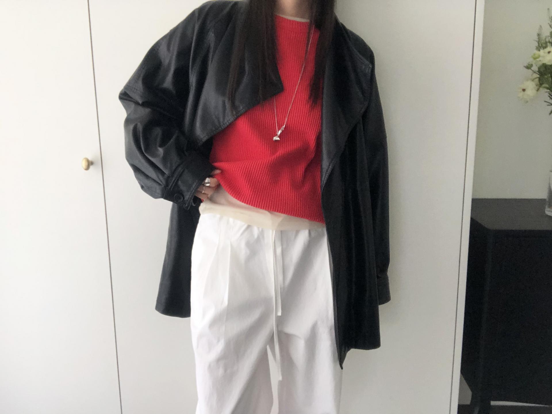 Leather half trench coat ( black )