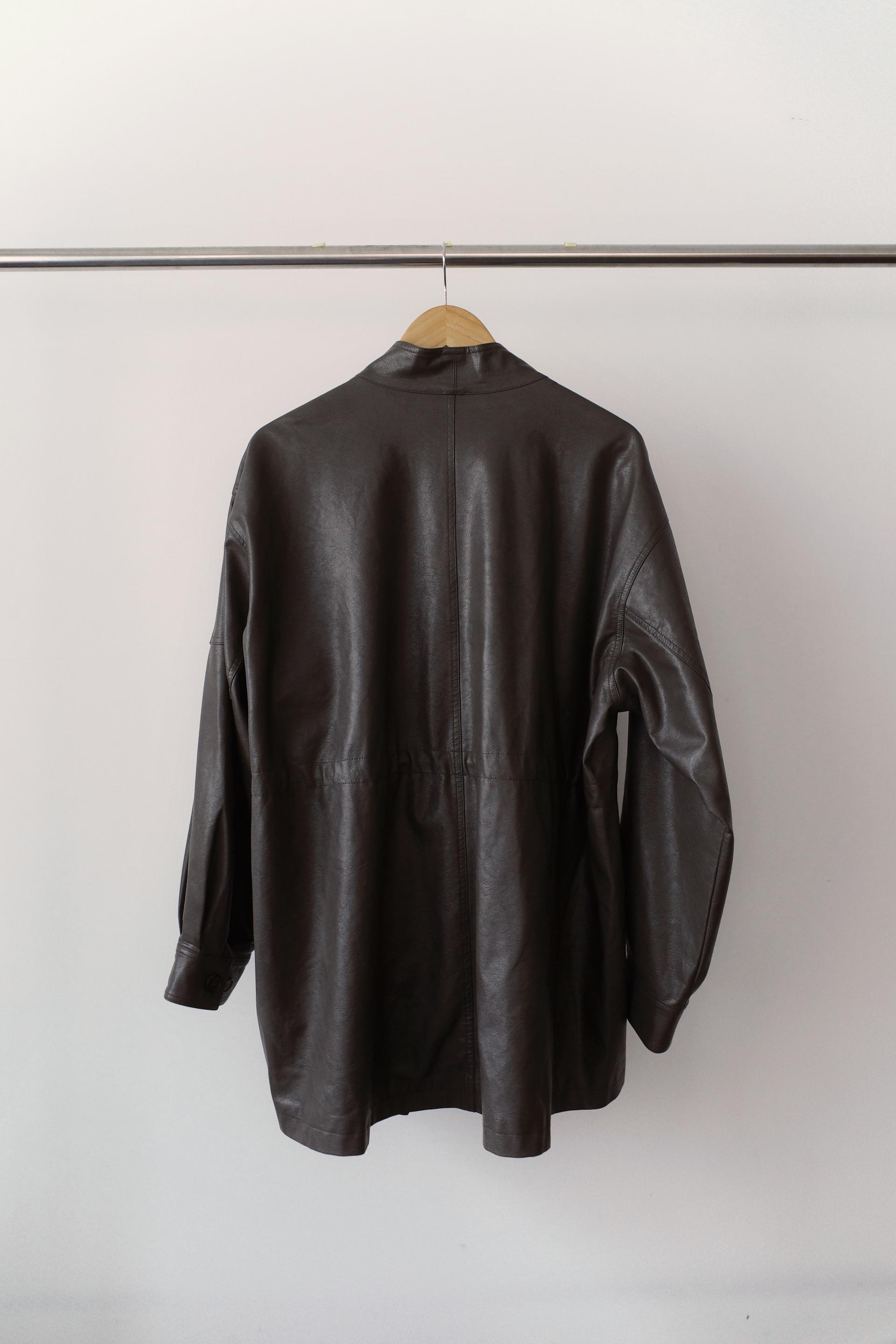 Leather half trench coat ( black )