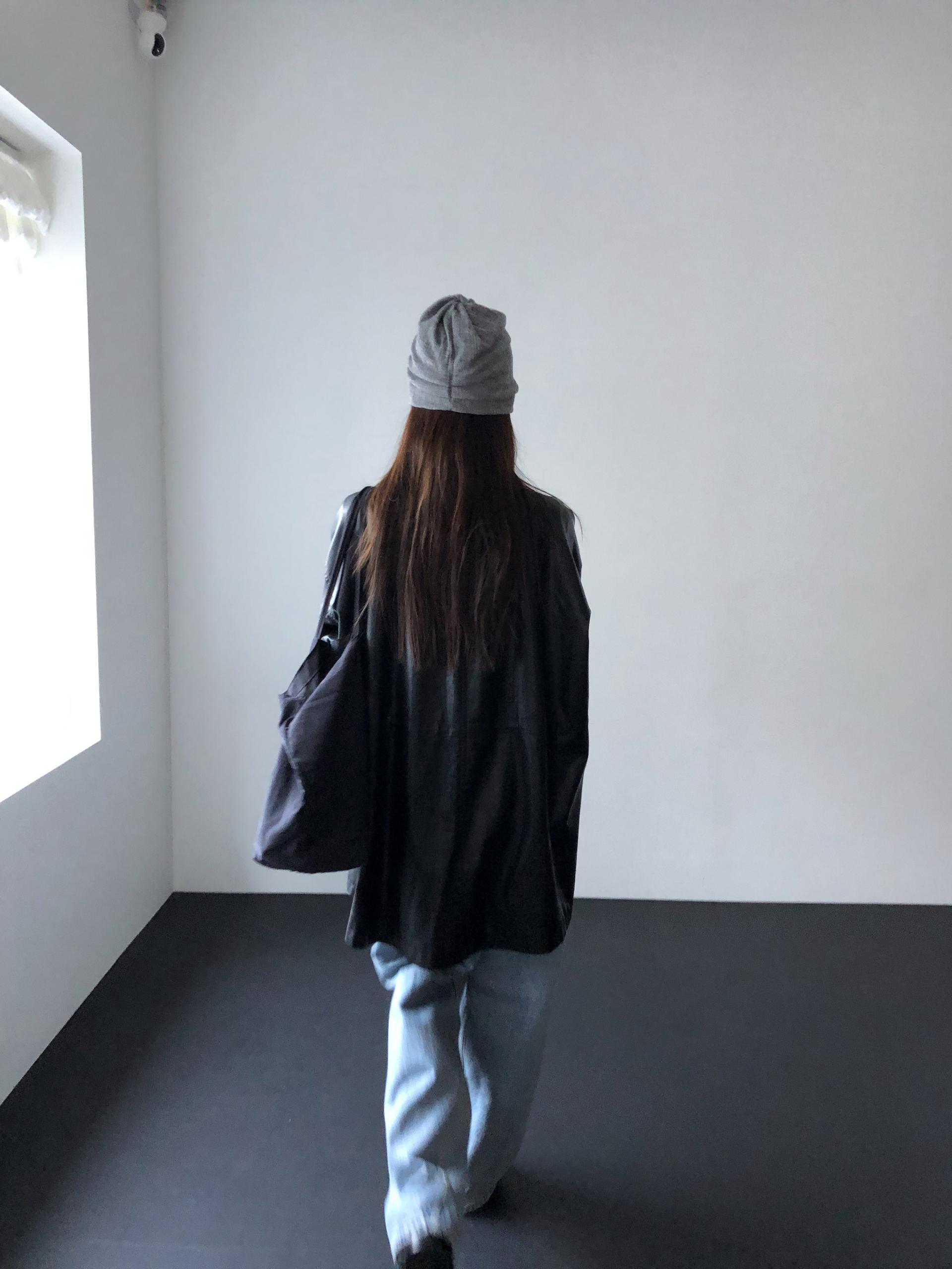 Leather half trench coat ( black )