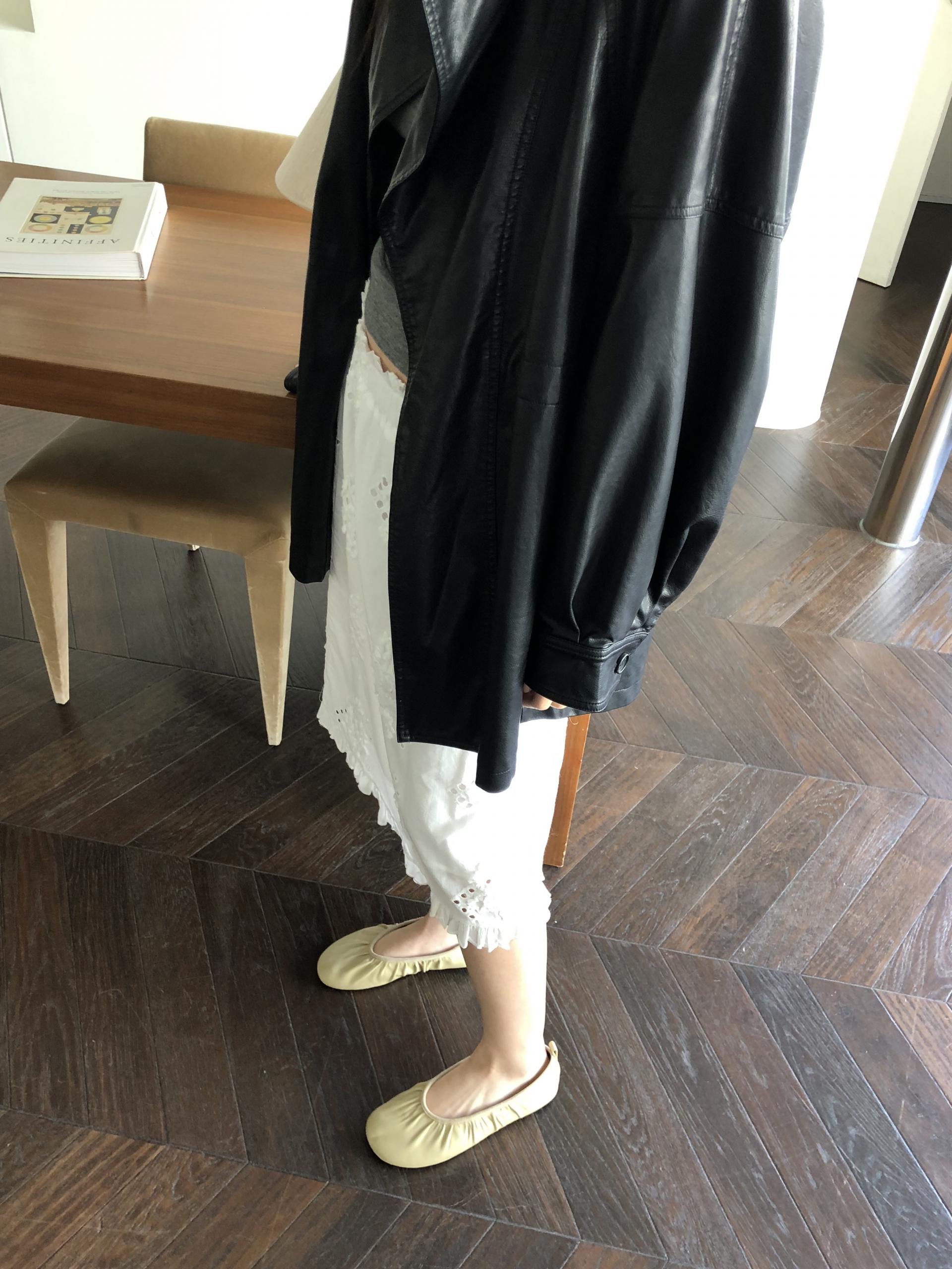 Leather half trench coat ( black )