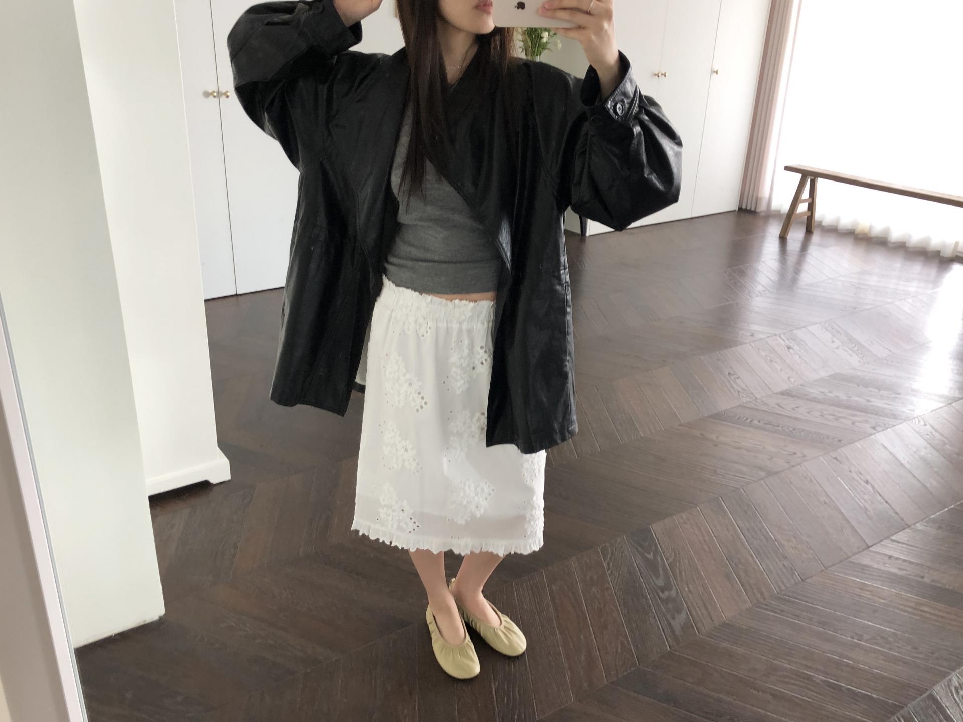 Leather half trench coat ( black )
