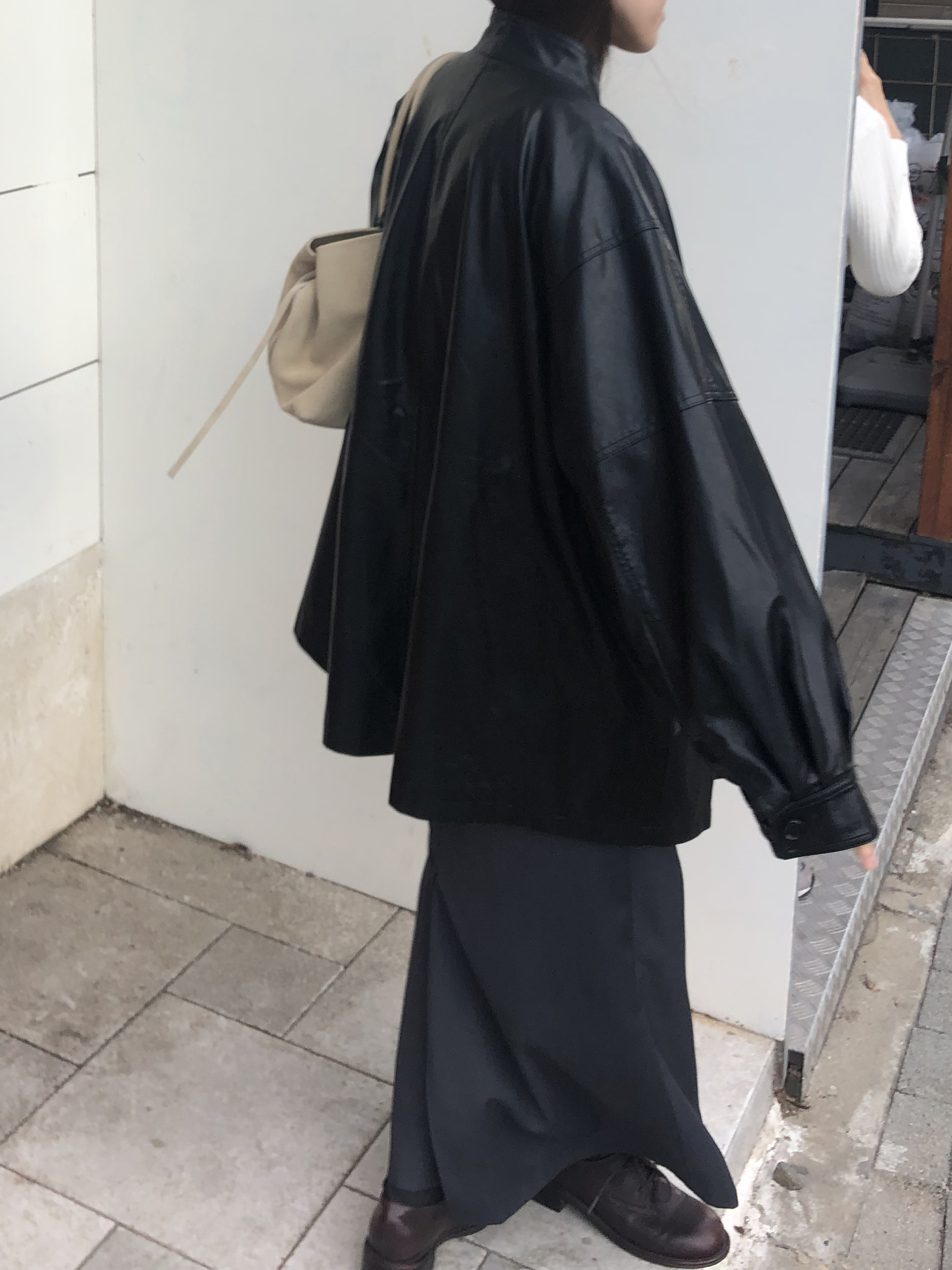 Leather half trench coat ( black )