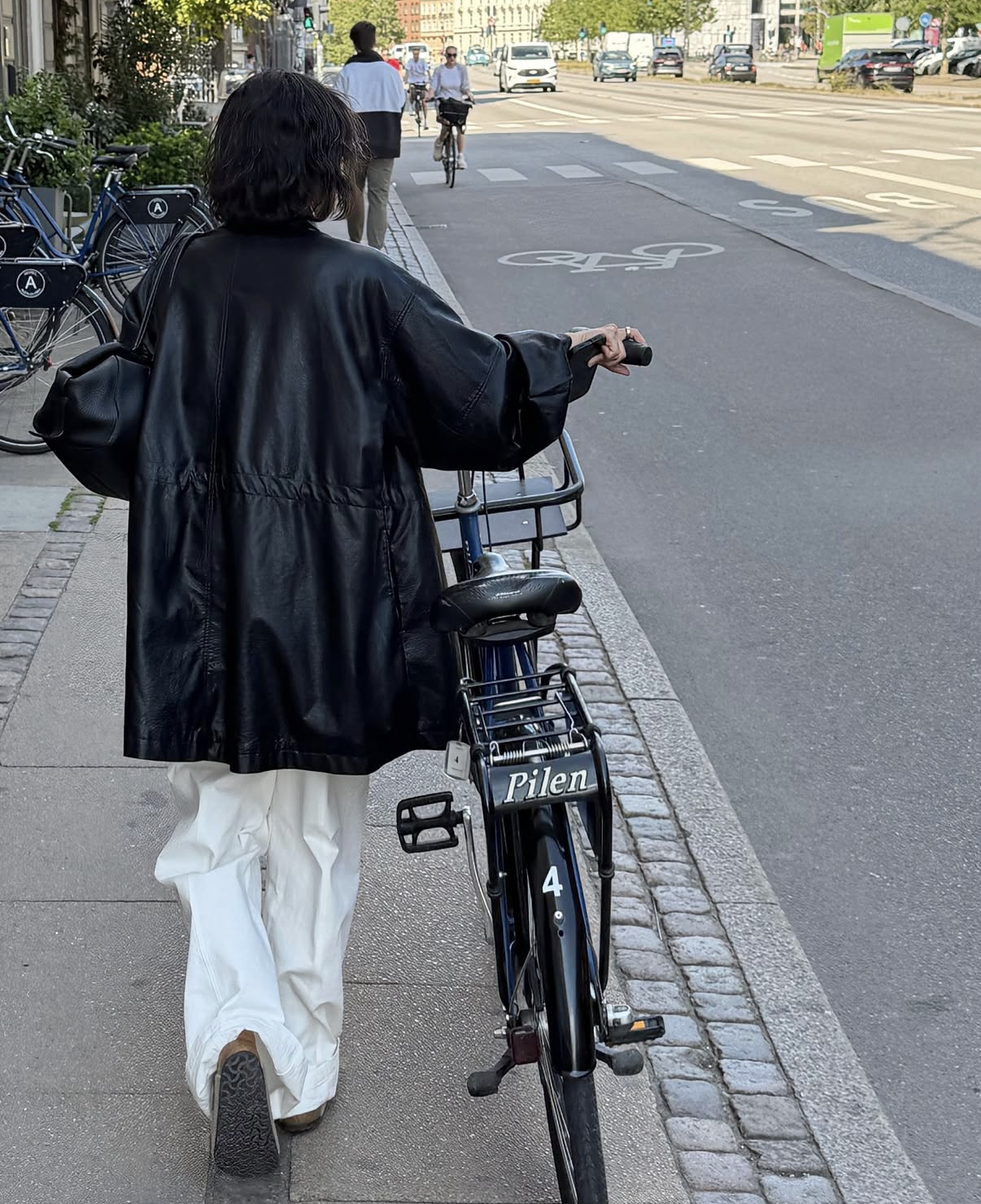 Leather half trench coat ( black )