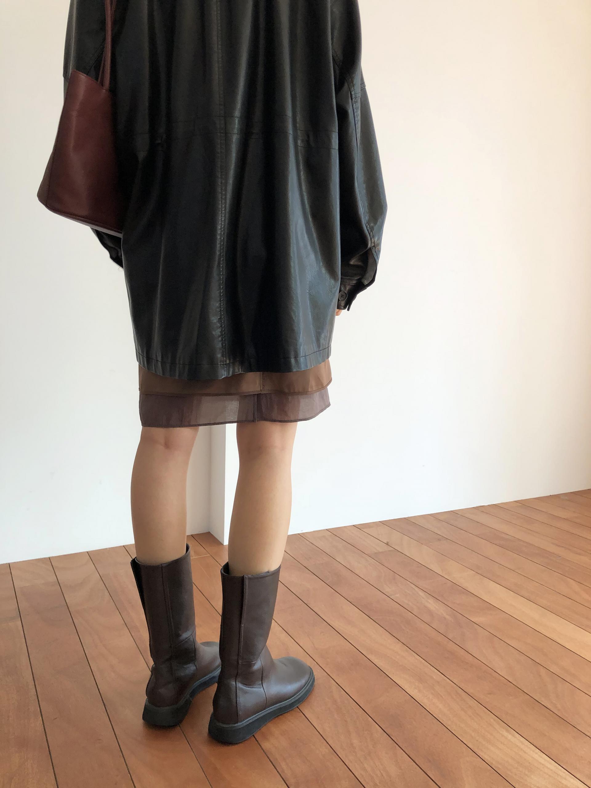 Leather half trench coat ( black )