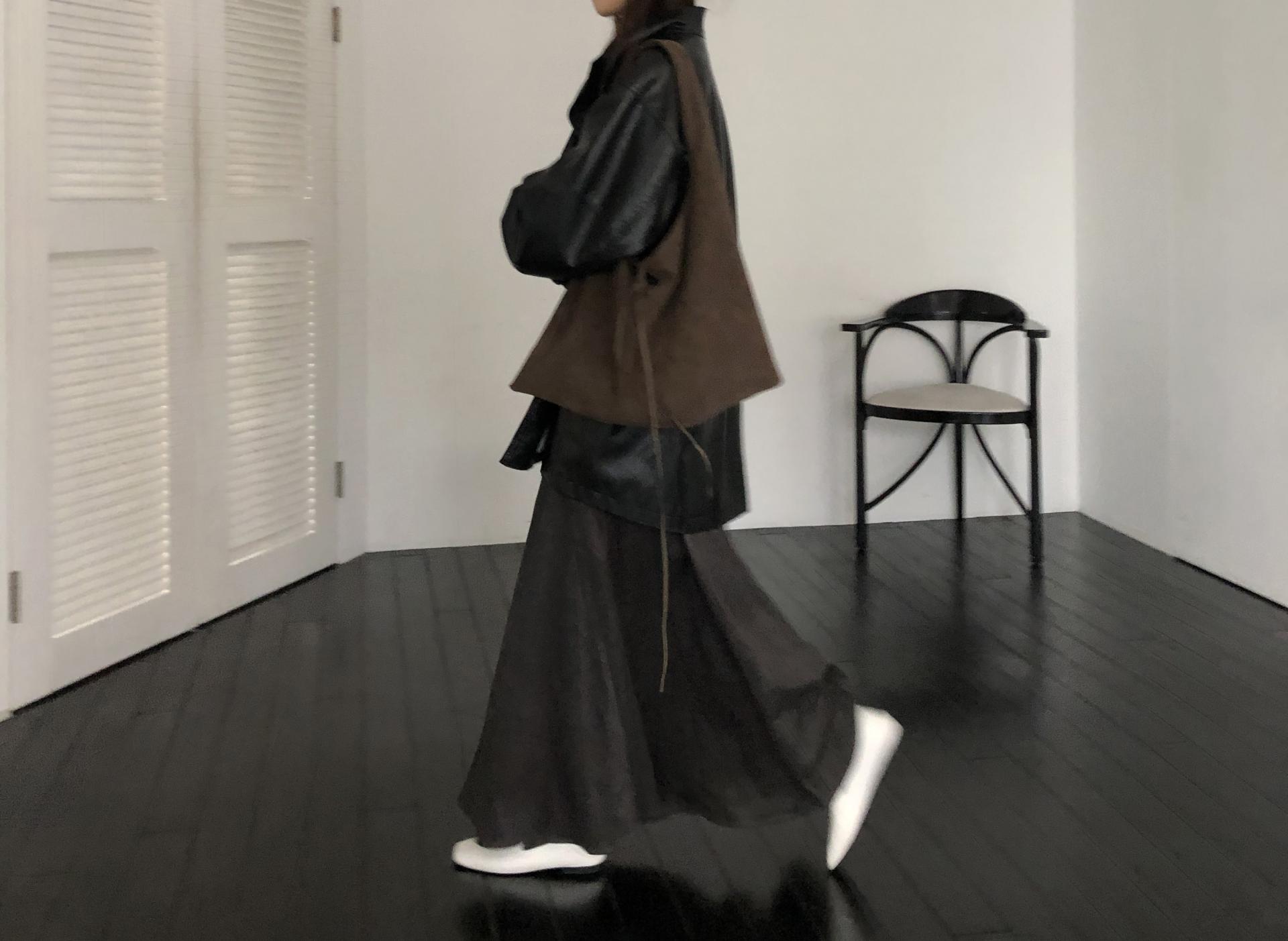 Leather half trench coat ( black )