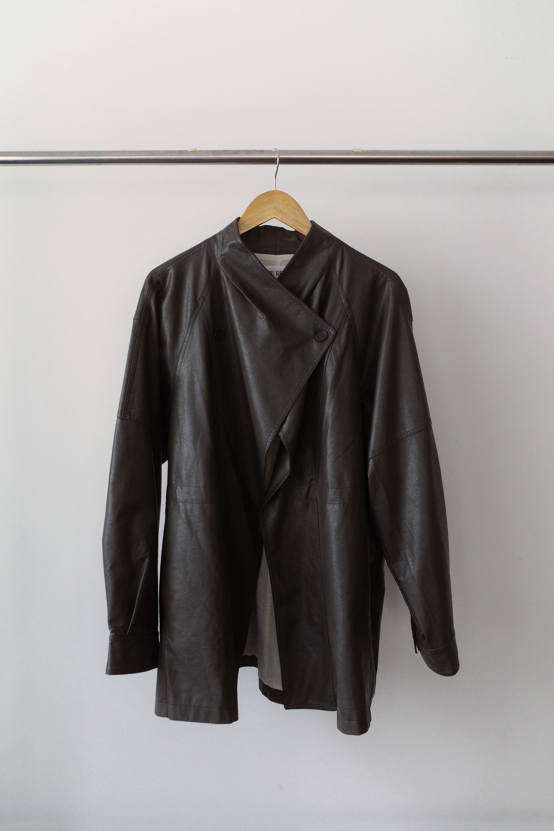 Leather half trench coat ( black )