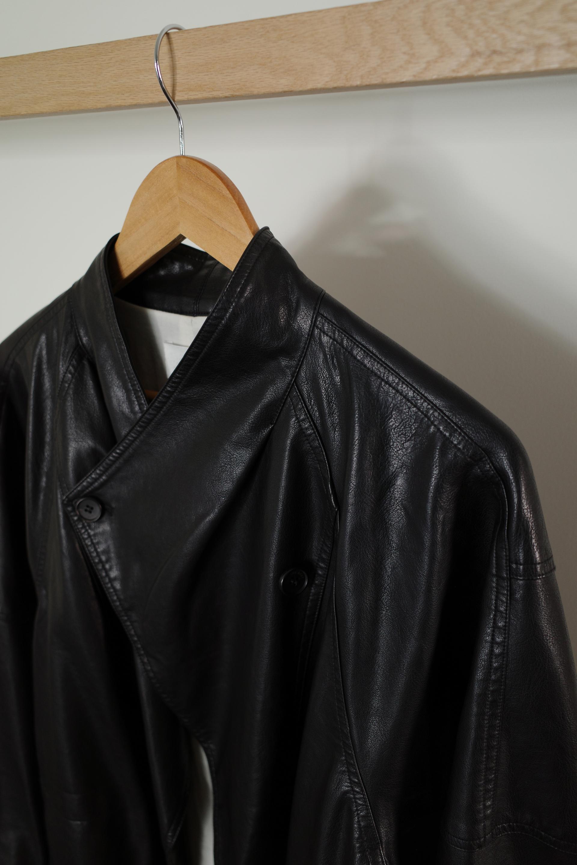 Leather half trench coat ( black )