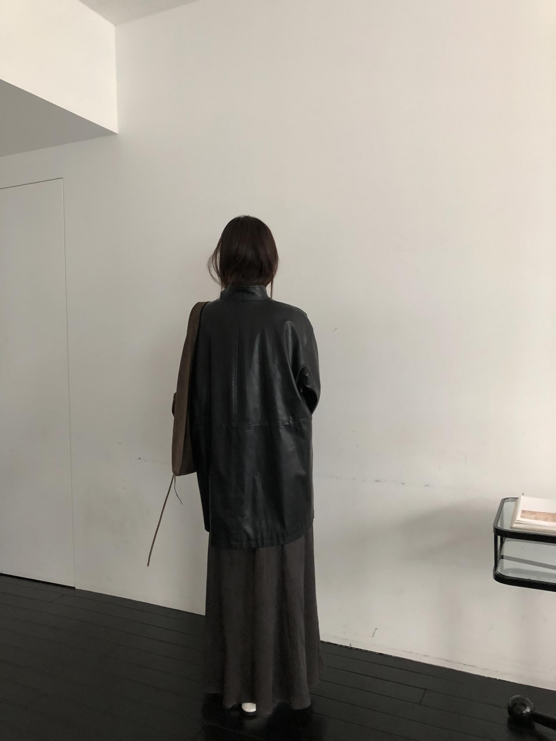 Leather half trench coat ( black )