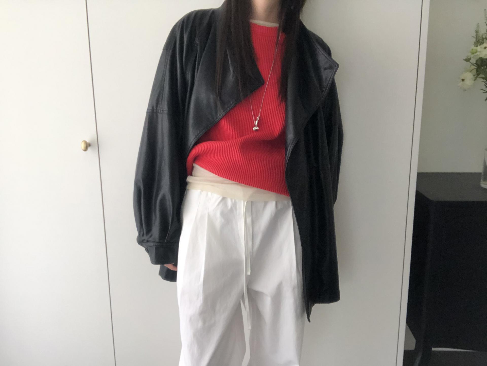 Leather half trench coat ( black )