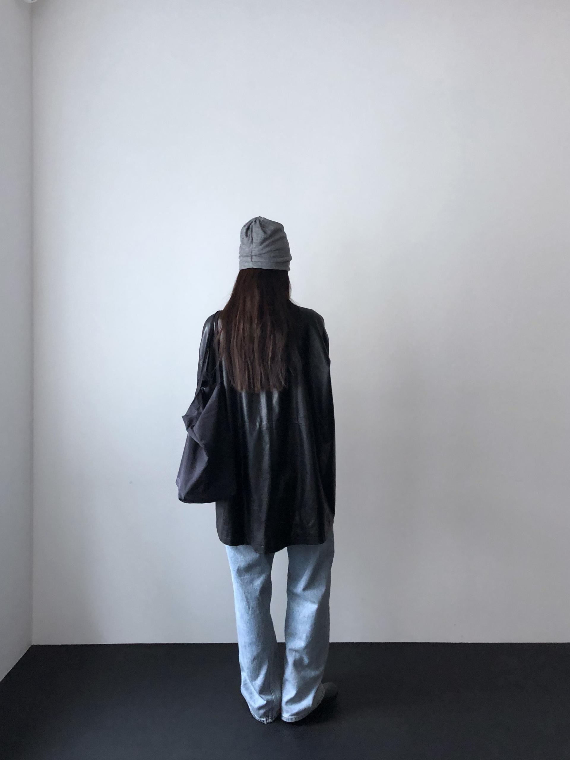 Leather half trench coat ( black )