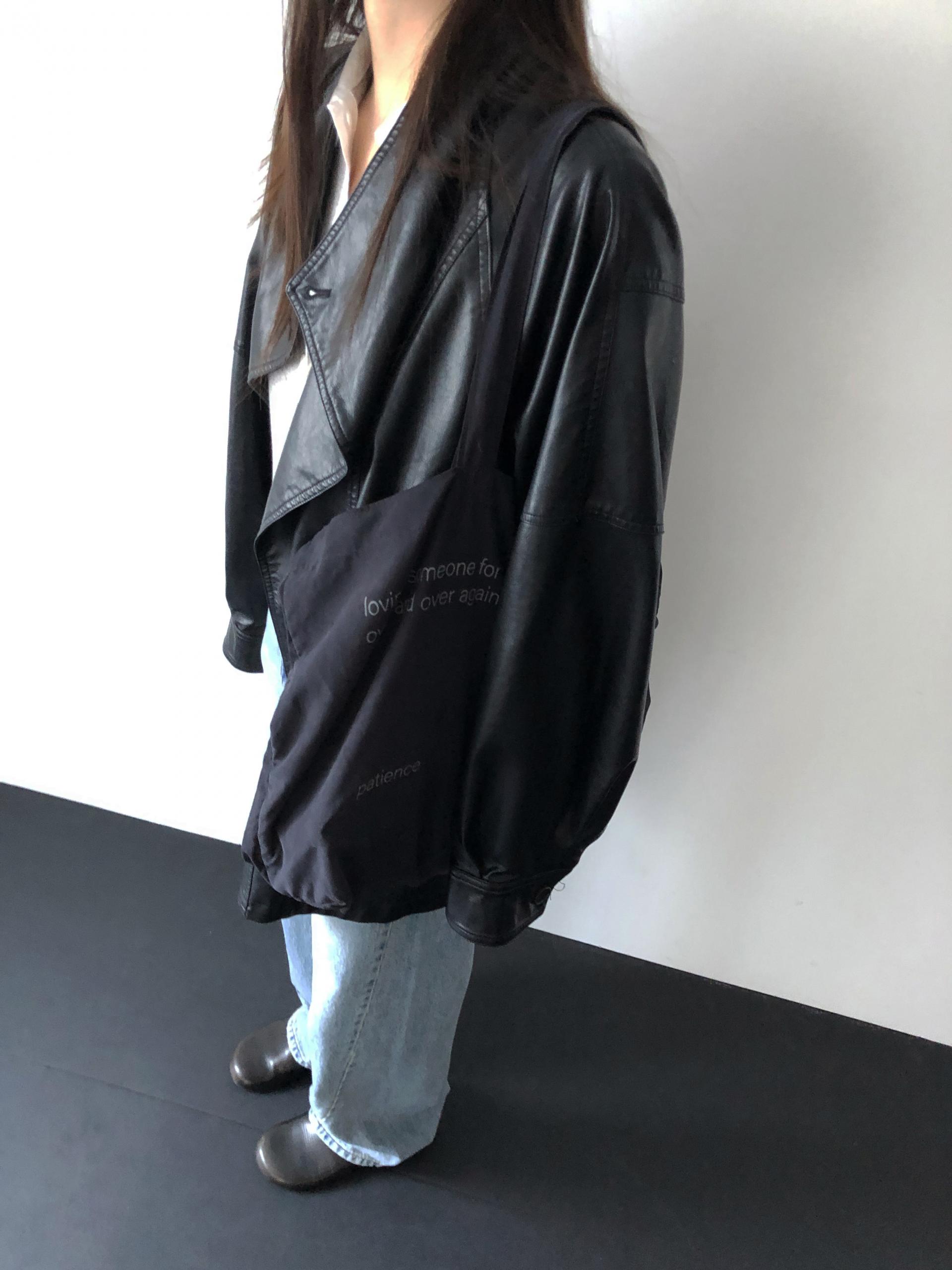 Leather half trench coat ( black )