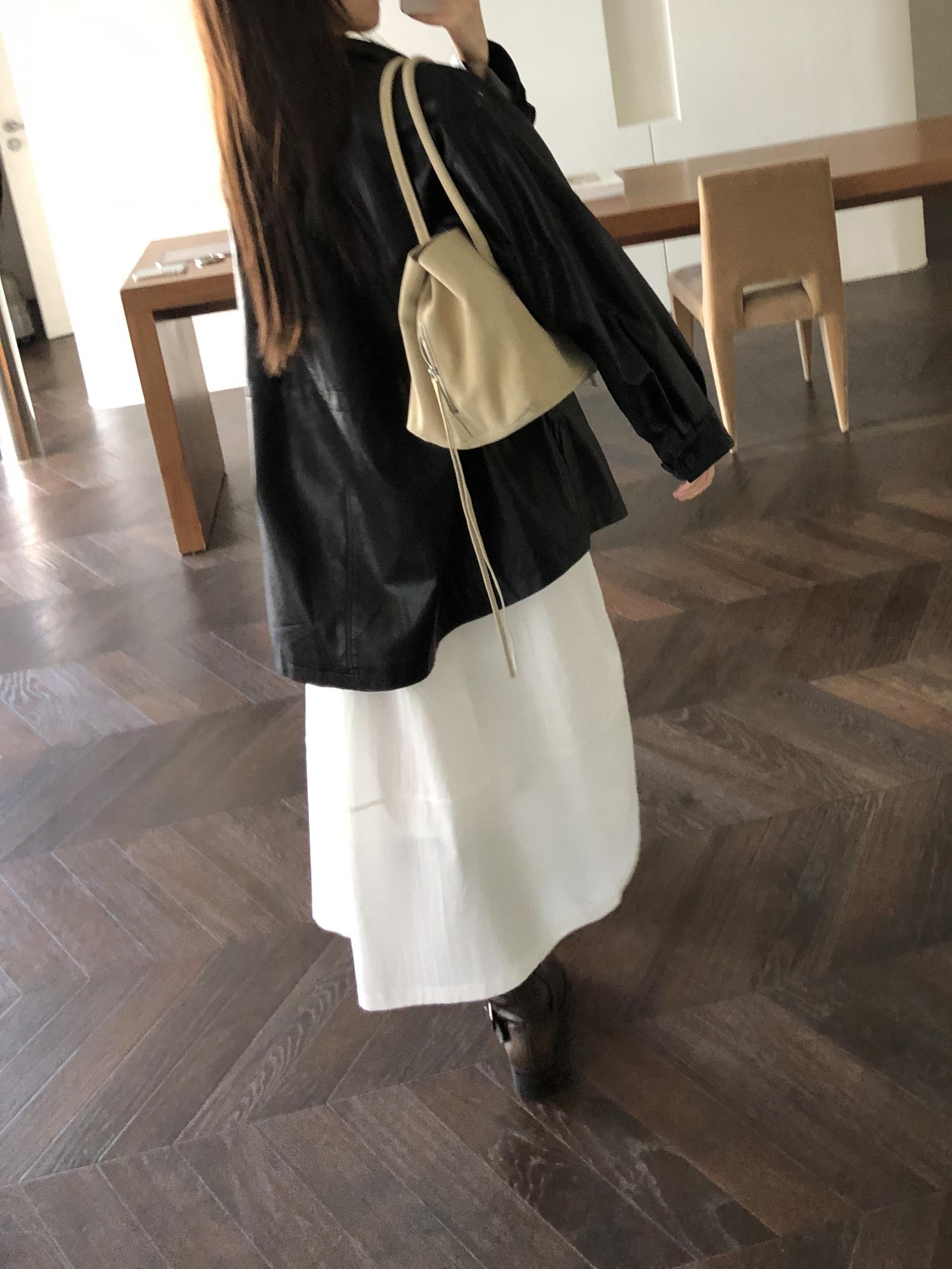 Leather half trench coat ( black )