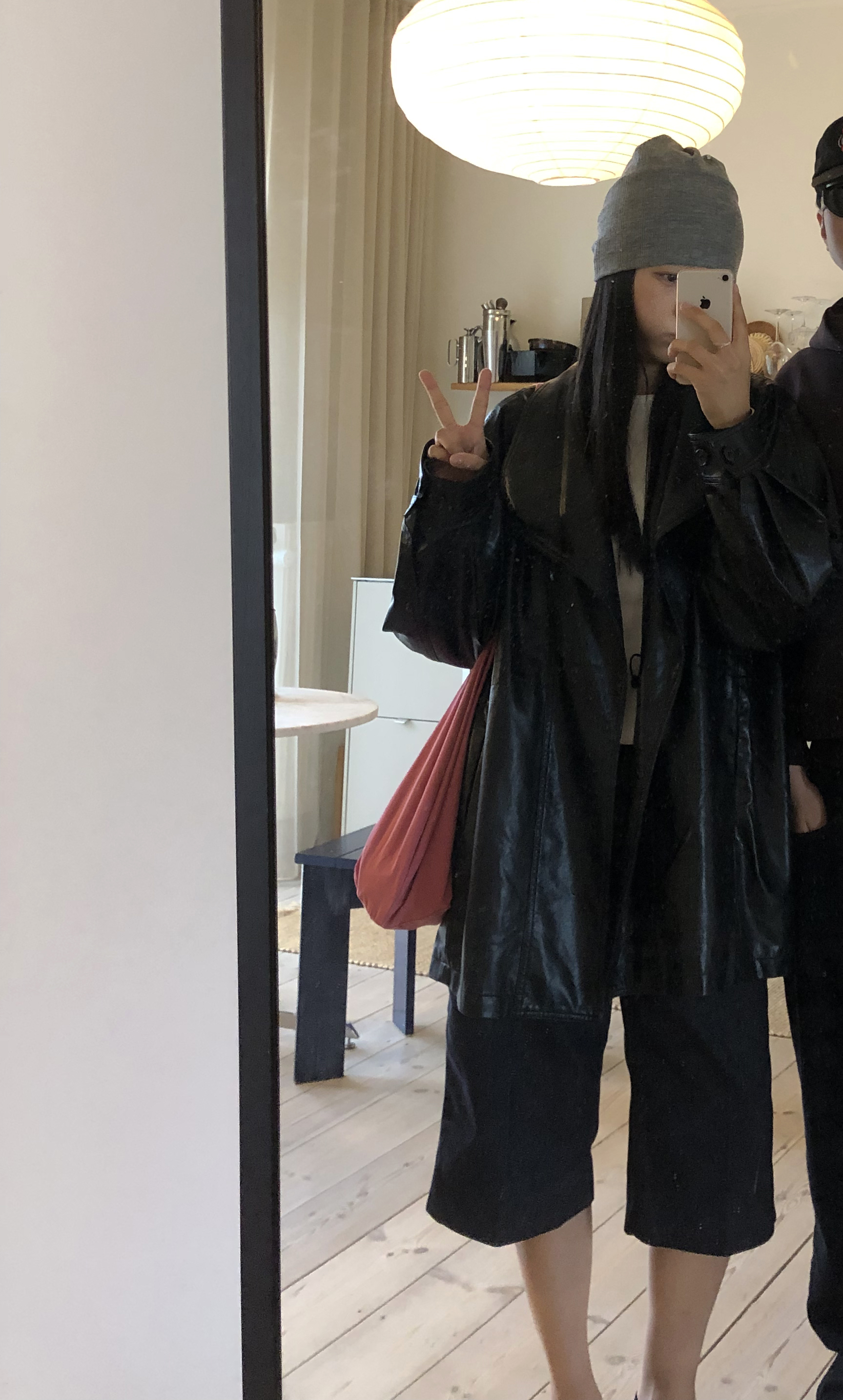 Leather half trench coat ( black )