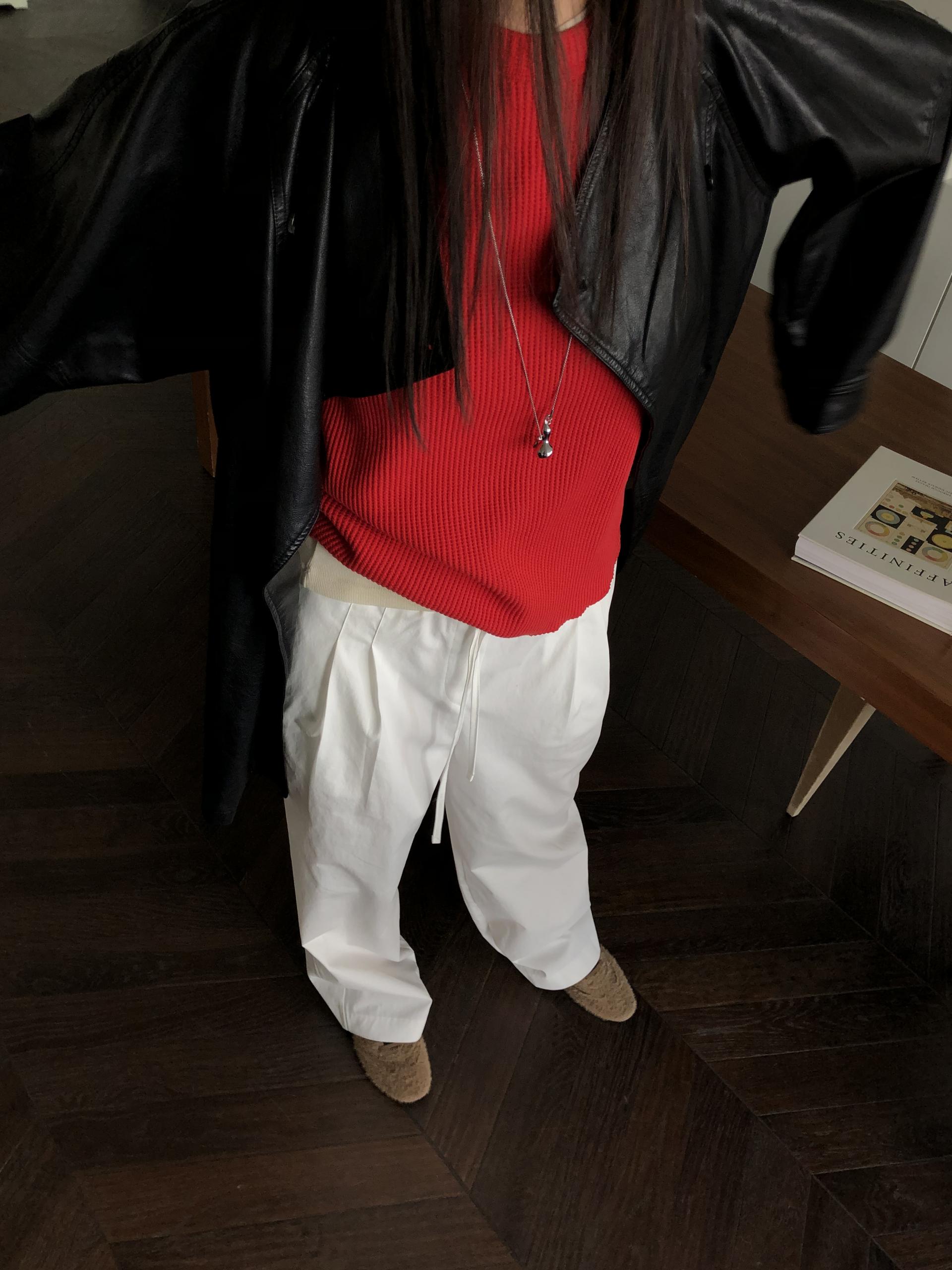 Leather half trench coat ( black )