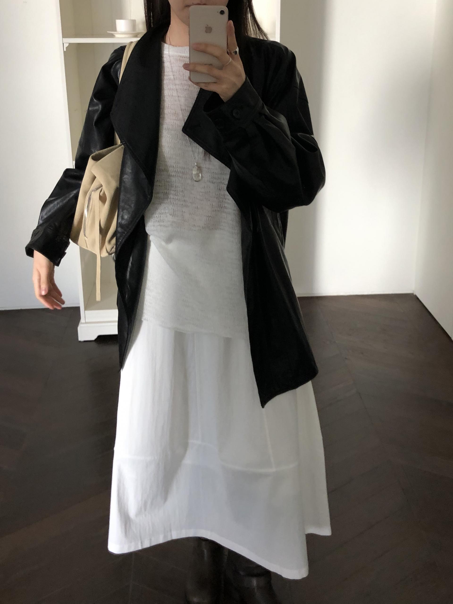 Leather half trench coat ( black )
