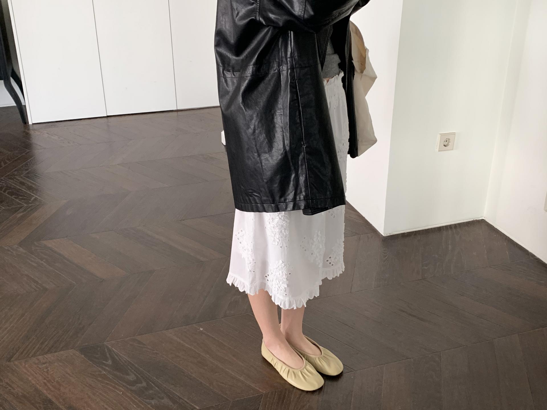 Leather half trench coat ( black )