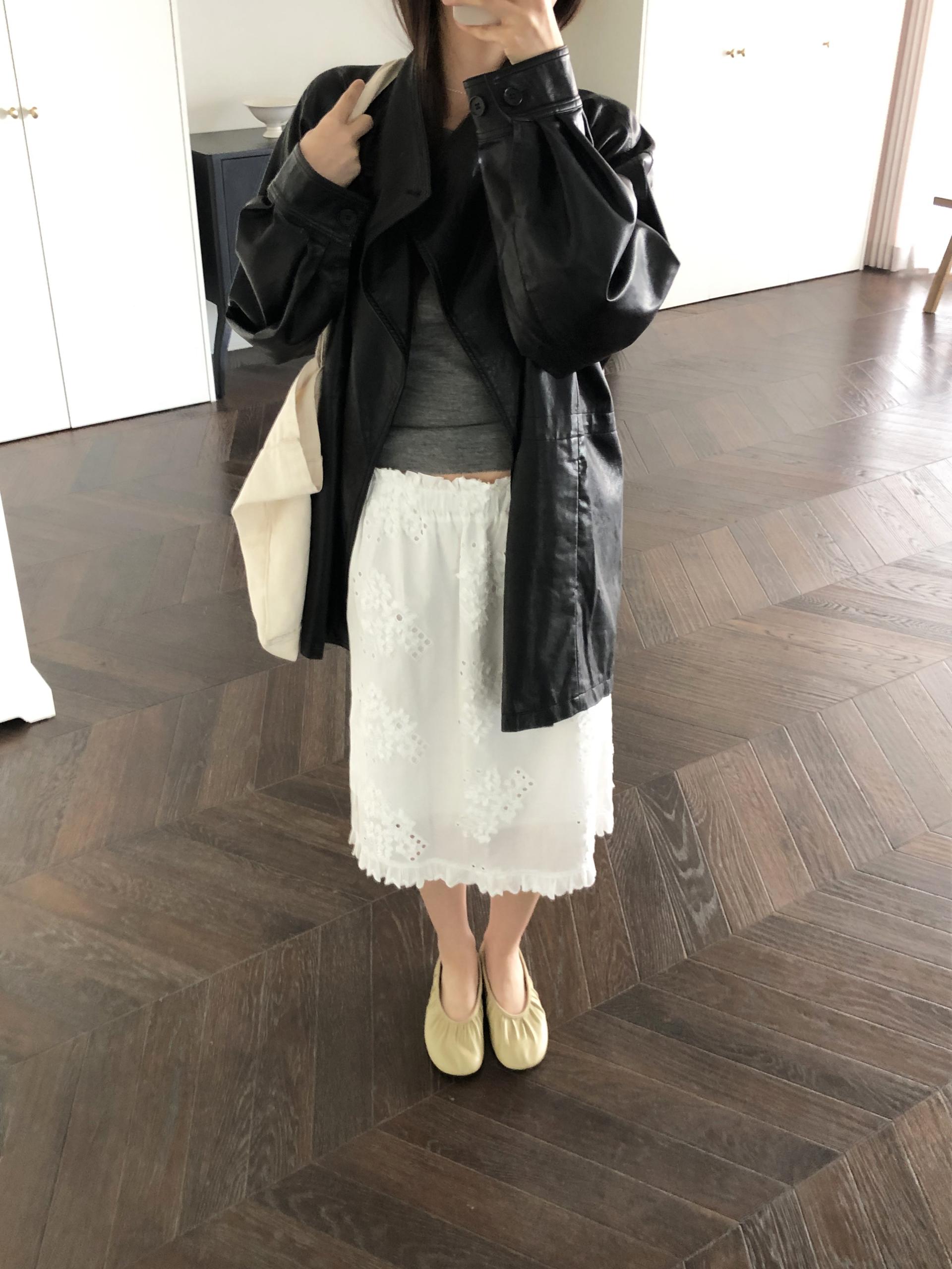 Leather half trench coat ( black )