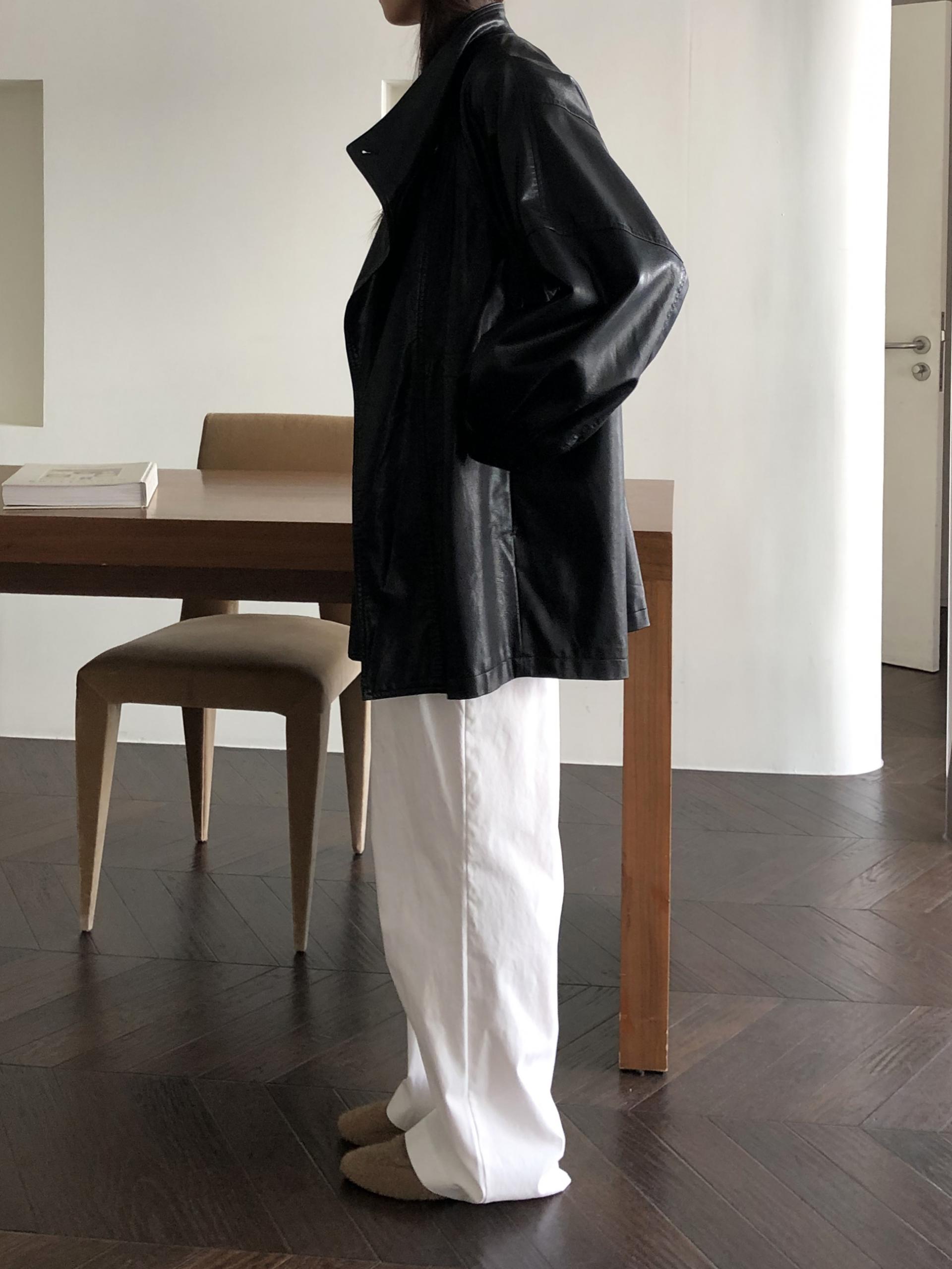 Leather half trench coat ( black )