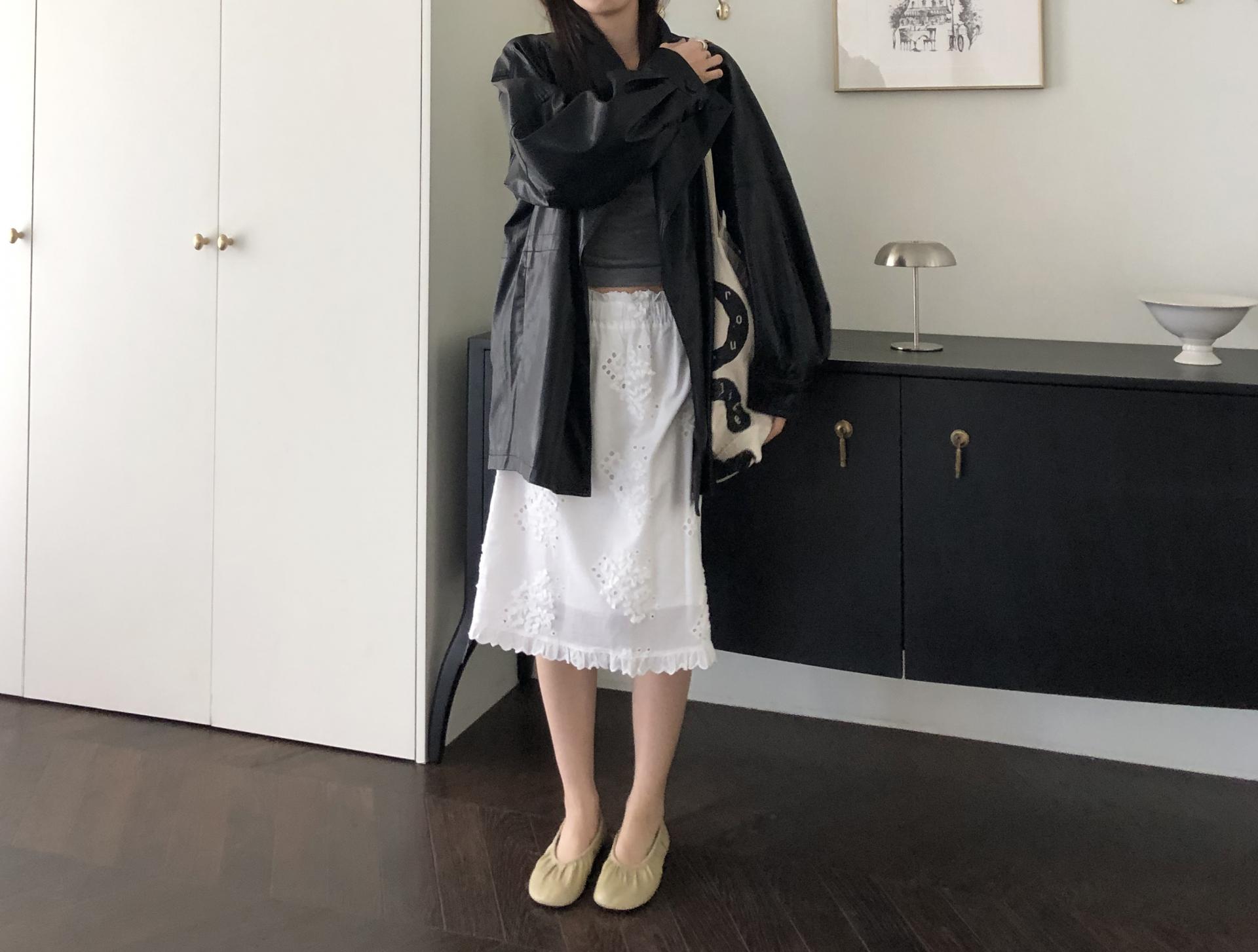 Leather half trench coat ( black )