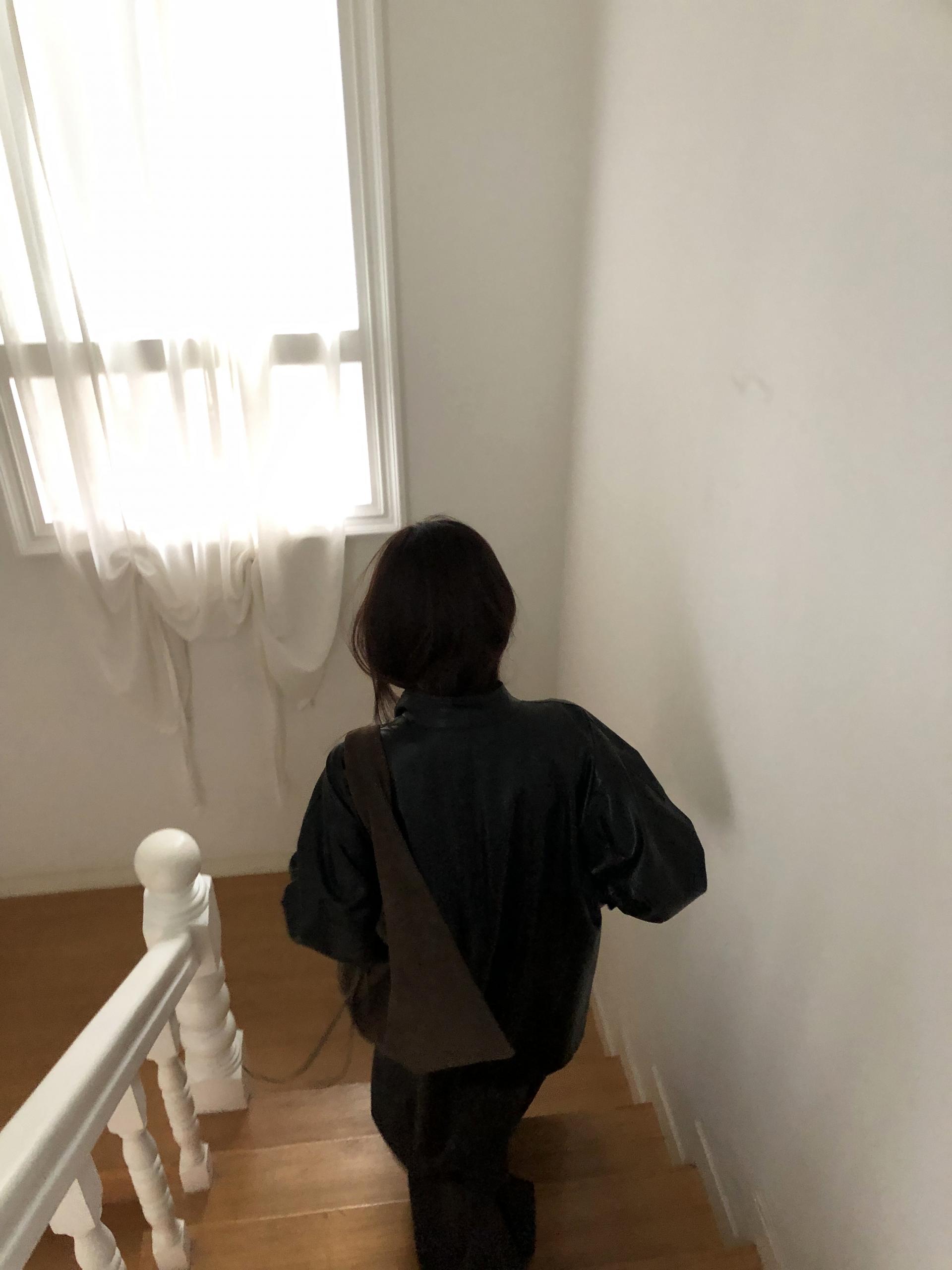 Leather half trench coat ( black )