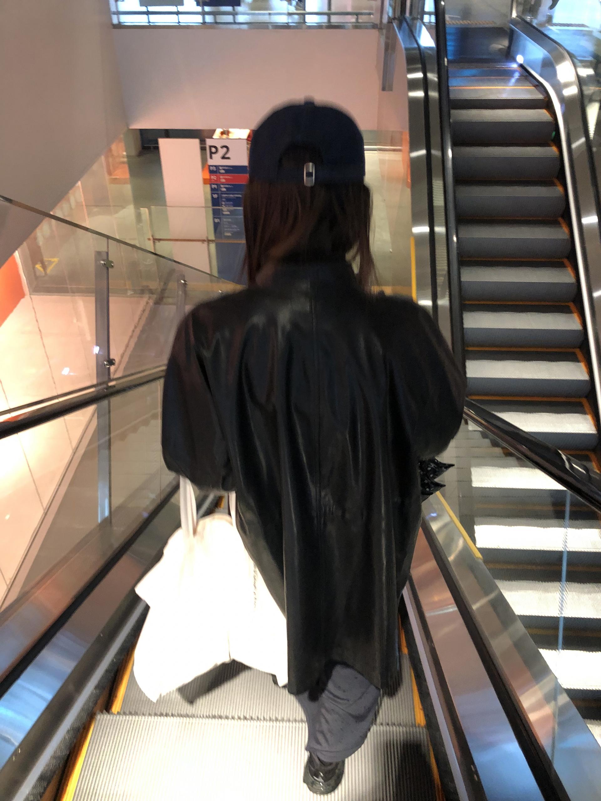 Leather half trench coat ( black )