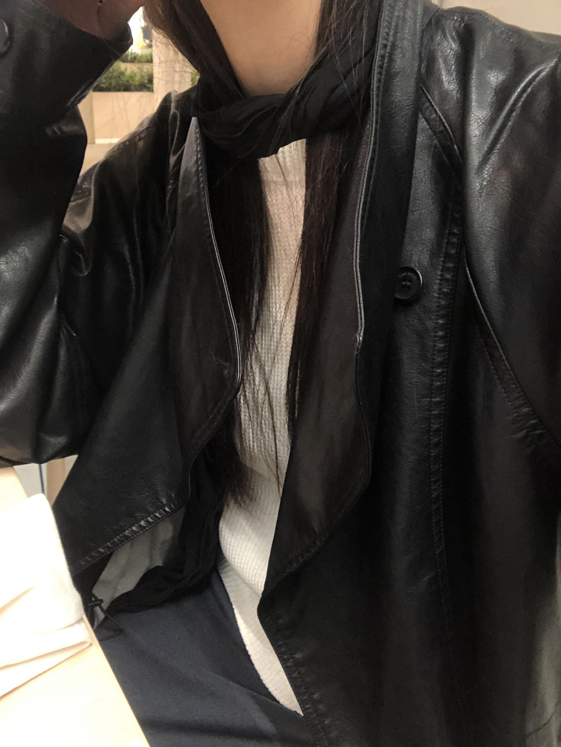 Leather half trench coat ( black )
