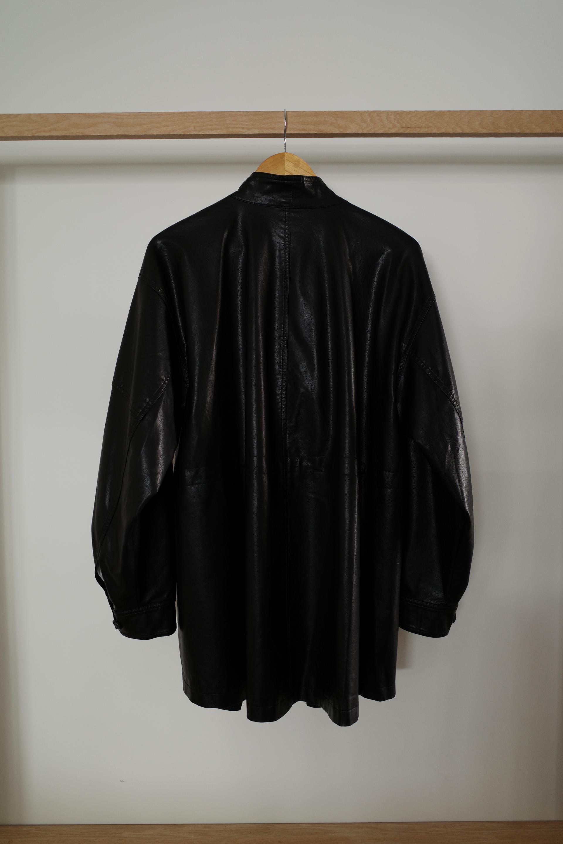 Leather half trench coat ( black )
