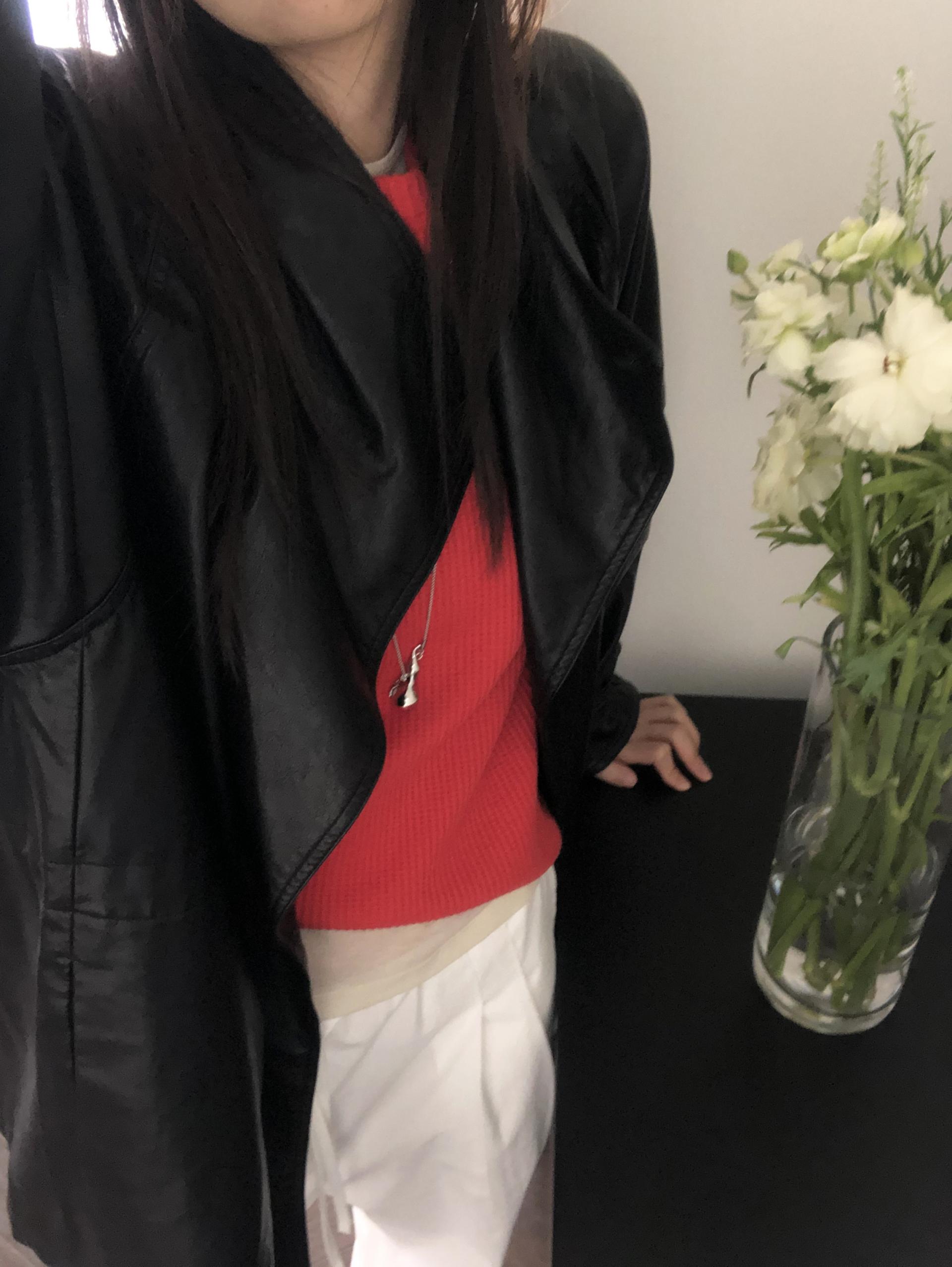 Leather half trench coat ( black )