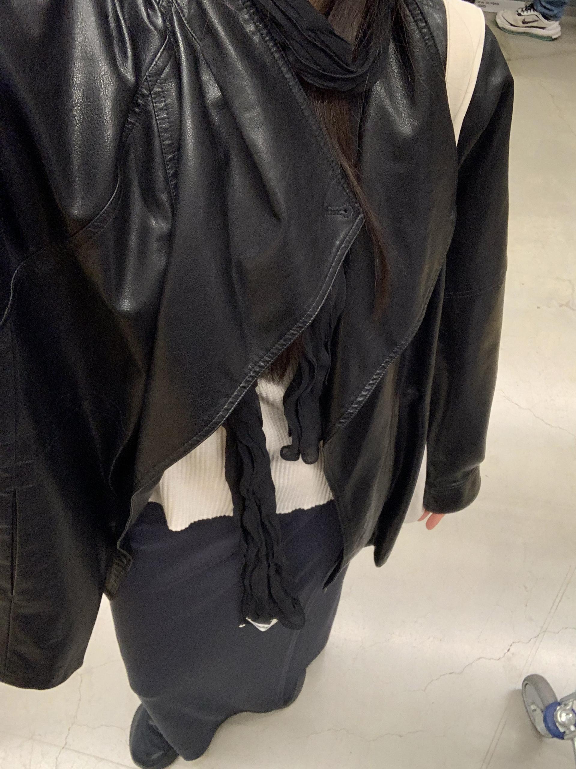Leather half trench coat ( black )