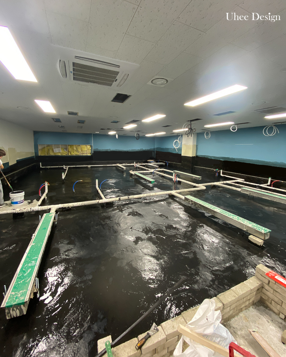 식당 습식 주방 바닥 방수 공사, 비노출 타르방수탄 작업