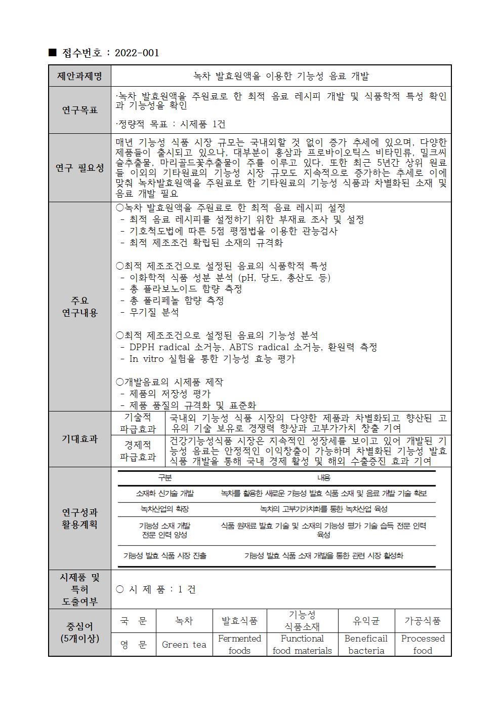 2022년『제 1차 산학연계 프로젝트』선정발표 및 연구계획서 제출 안내 : 특성화대학원 생물소재트랙 사업단