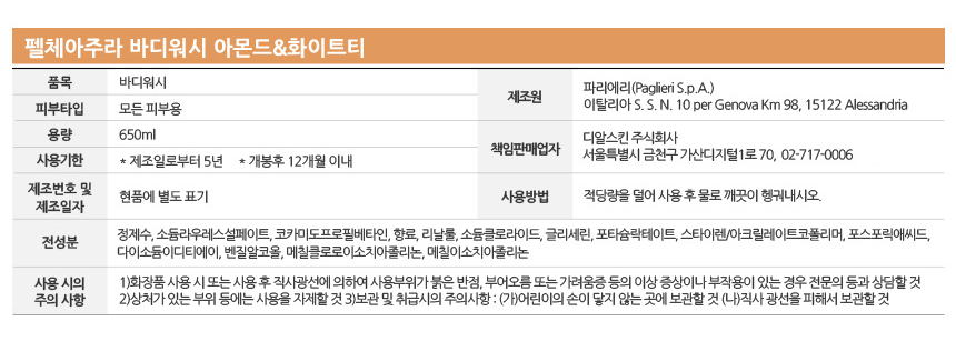 펠체아주라 이탈리아 150년 명품 바디워시 650ml BEST 3종 세트