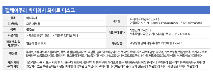 펠체아주라 이탈리아 150년 명품 바디워시 650ml BEST 3종 세트