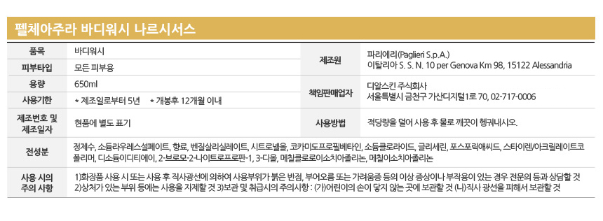 펠체아주라 이탈리아 150년 명품 바디워시 650ml BEST 3종 세트