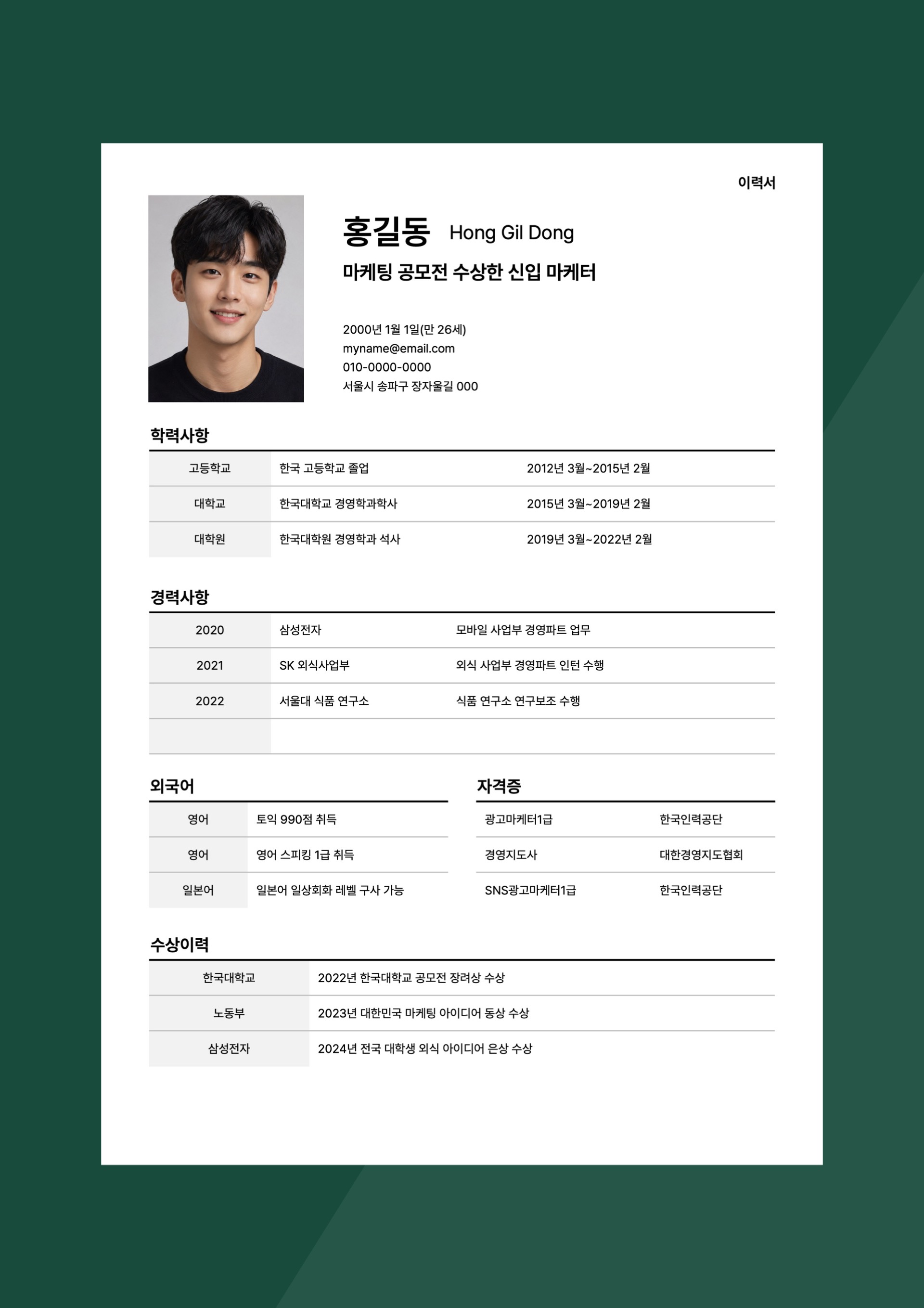 커스텀 가능한 심플한 기본 이력서 (+덮개표지, 자기소개서)