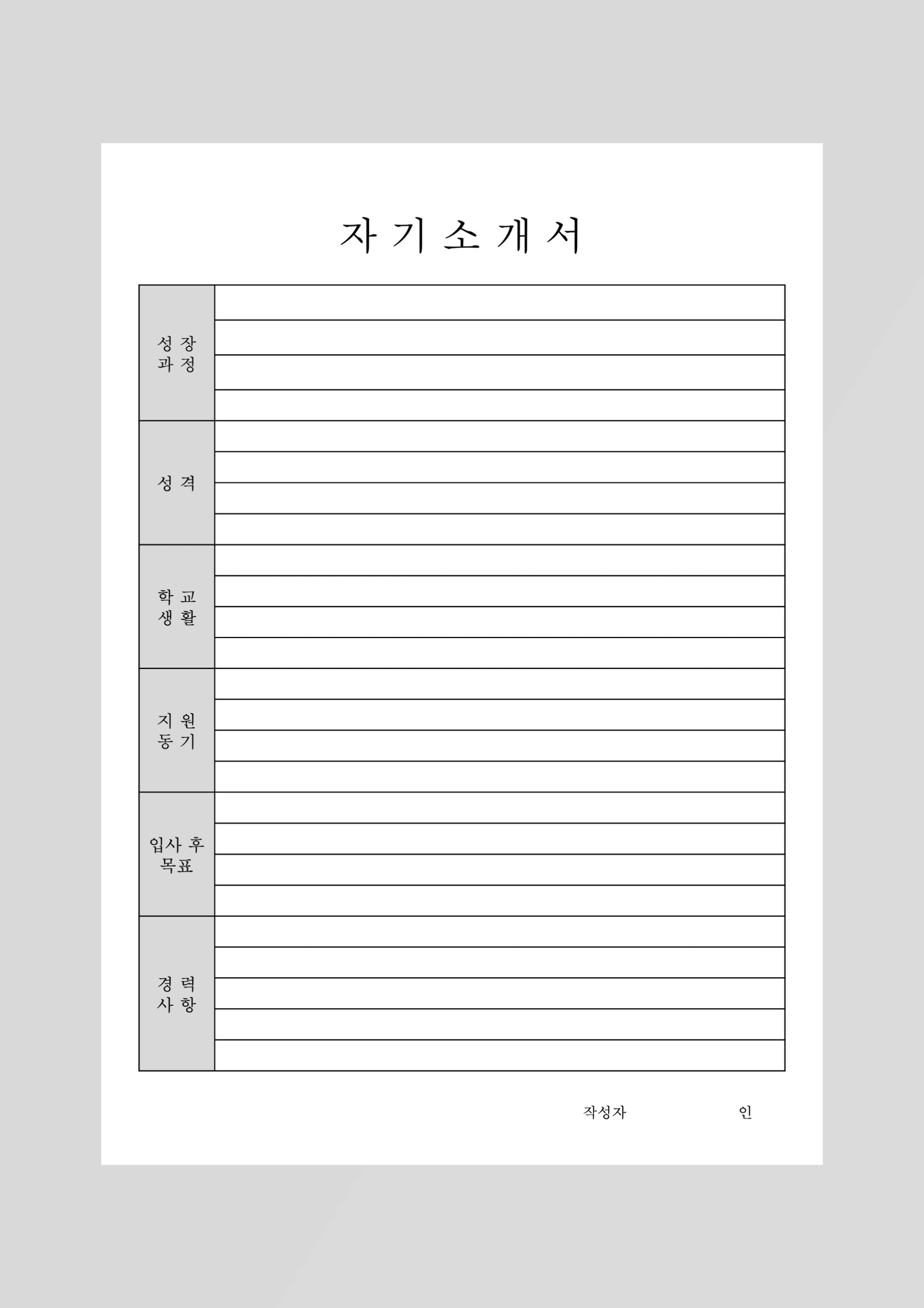 기본 아르바이트 이력서 양식 무료 (인사서식1호)
