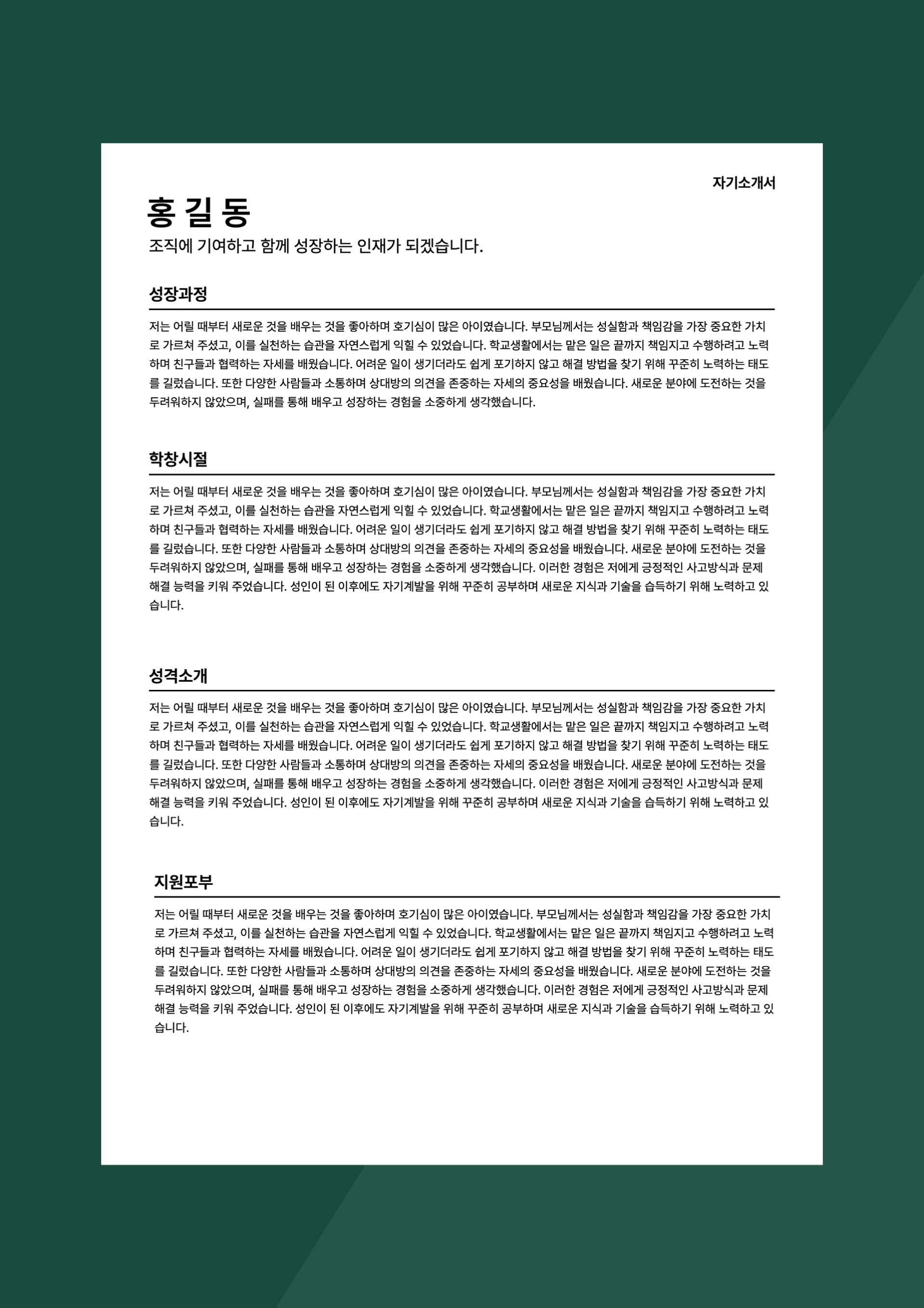 커스텀 가능한 심플한 기본 이력서 (+덮개표지, 자기소개서)