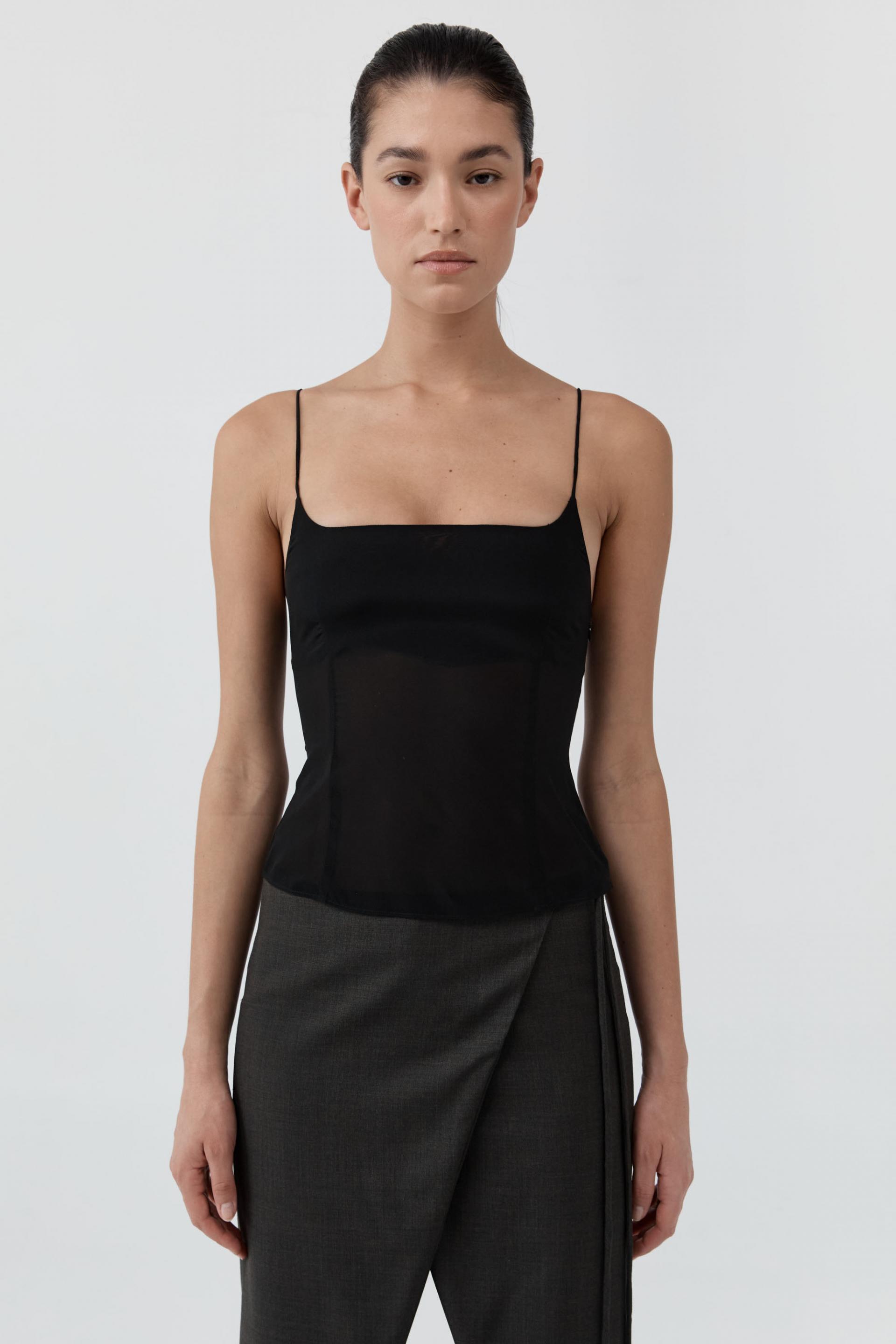 Stretch Silk Cami · Black