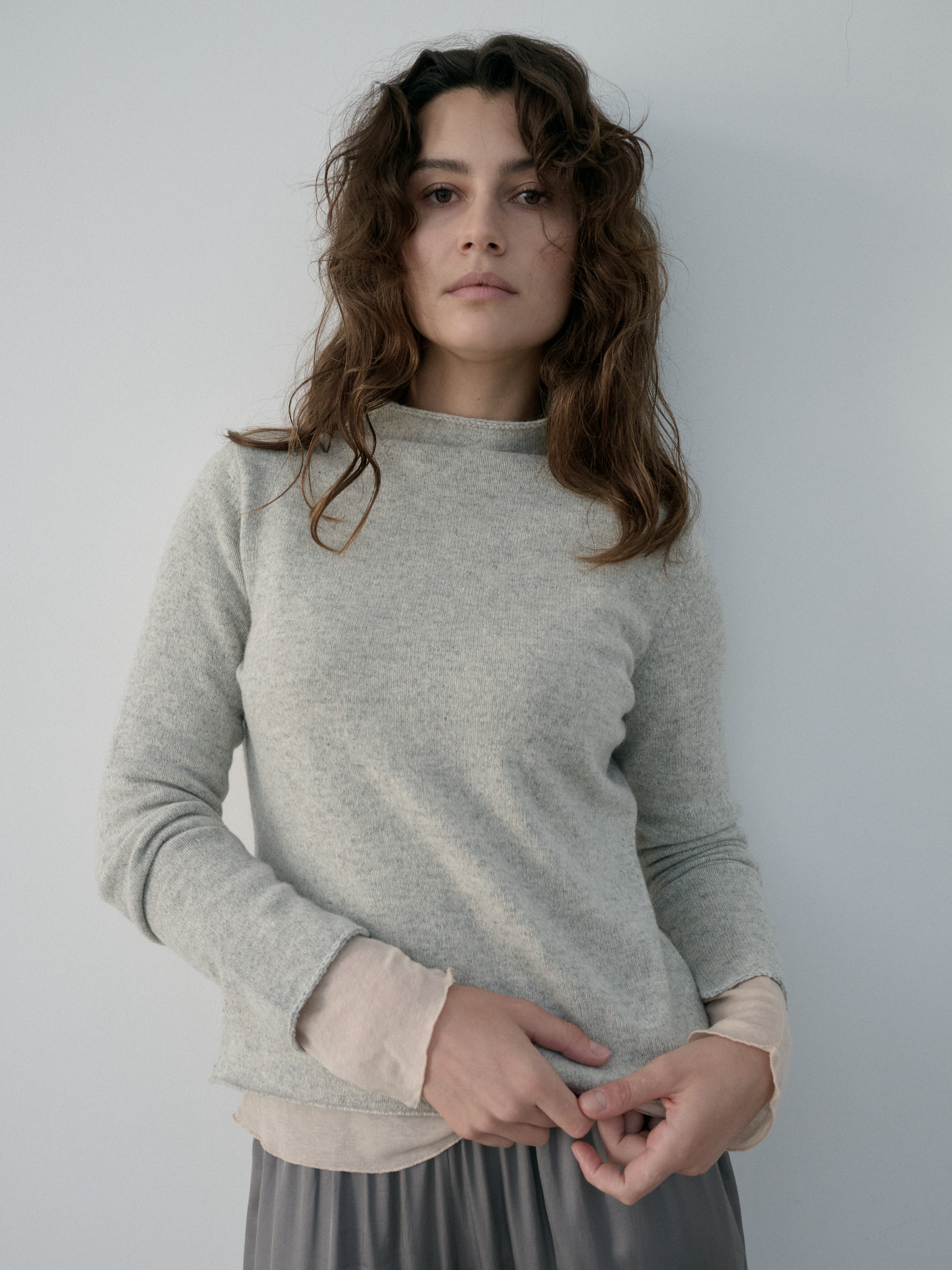 Wool Silk Mock-neck Sweater · Grey