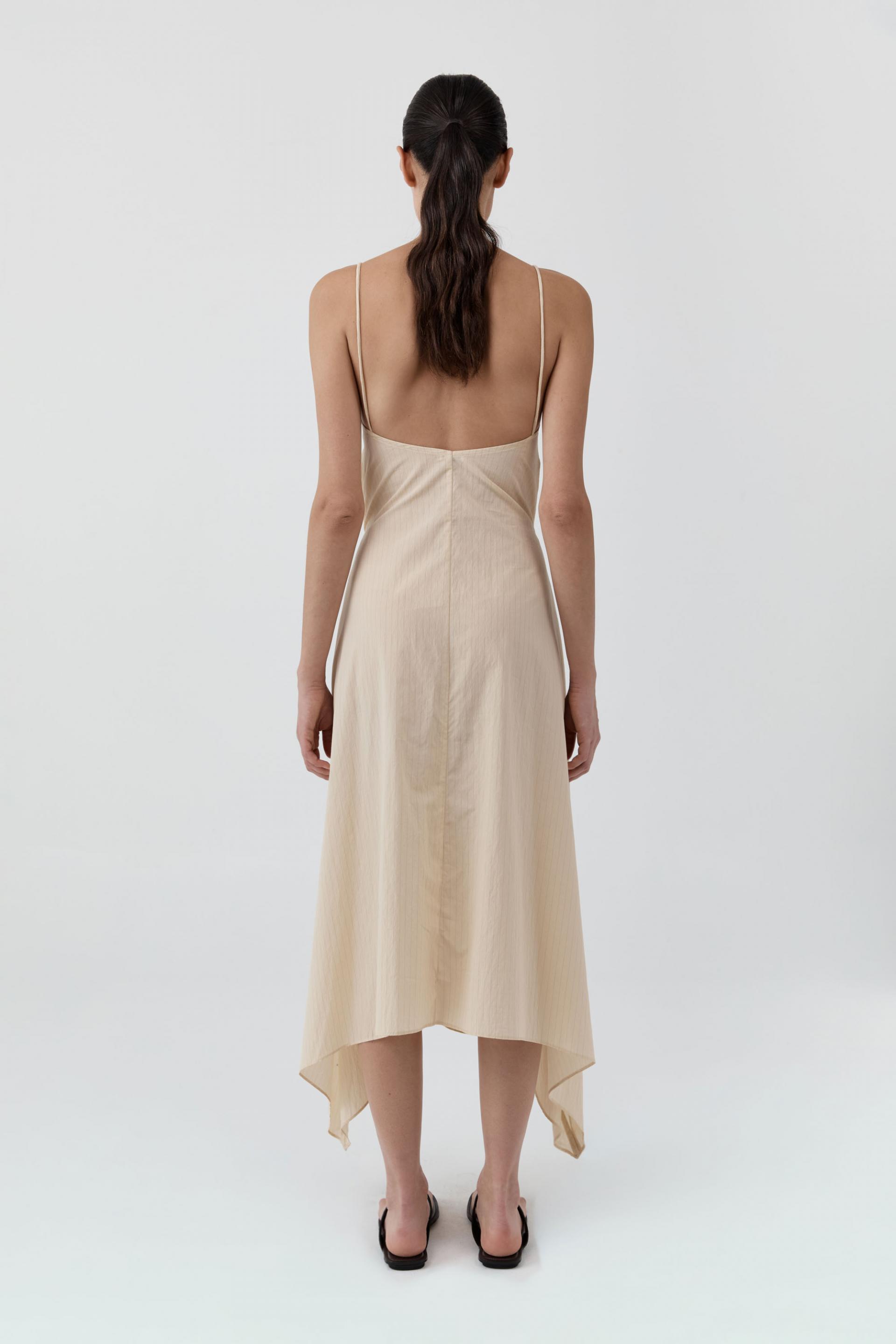 Pinstripe Relaxed Cocoon Dress · Straw