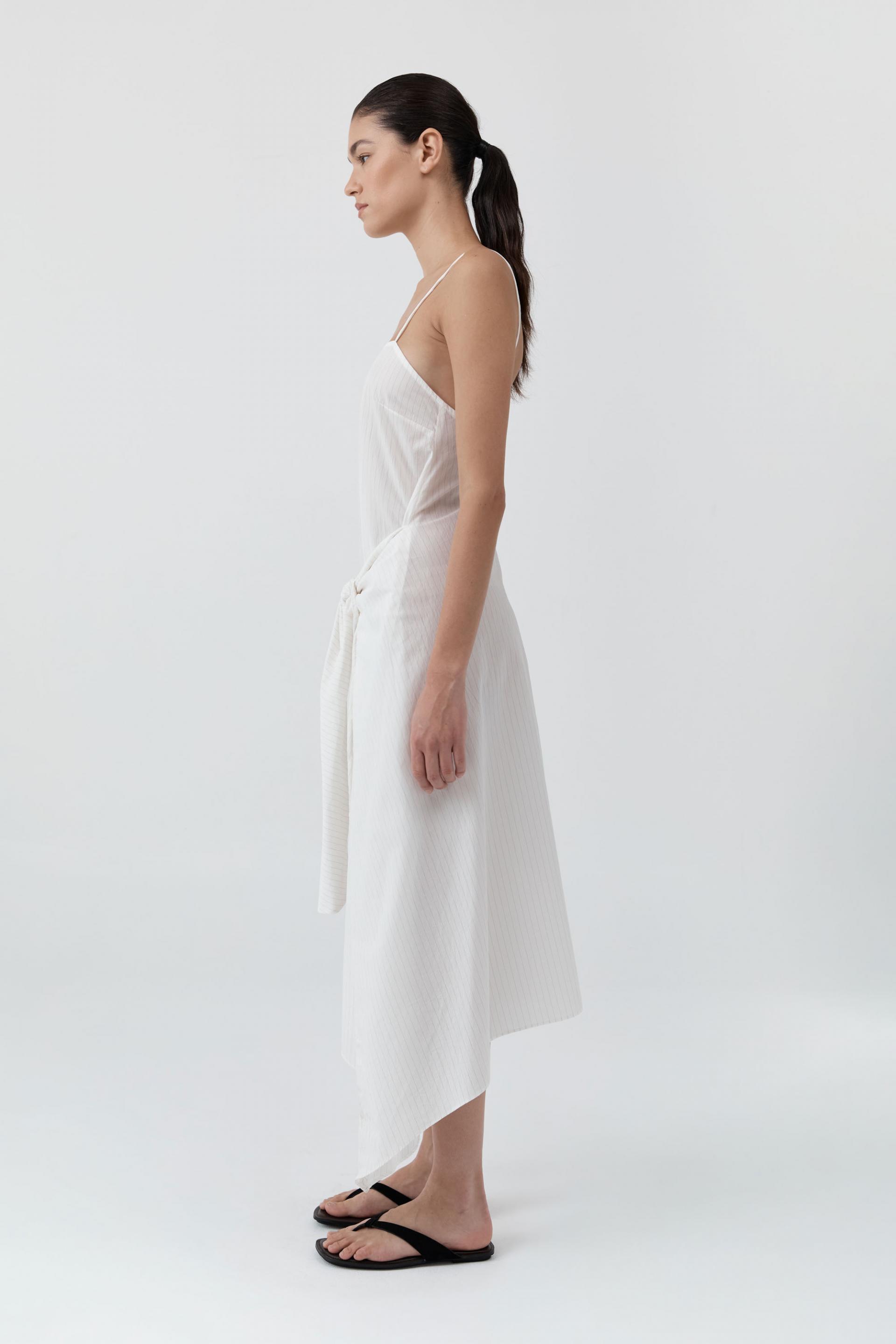 Pinstripe Relaxed Cocoon Dress · White