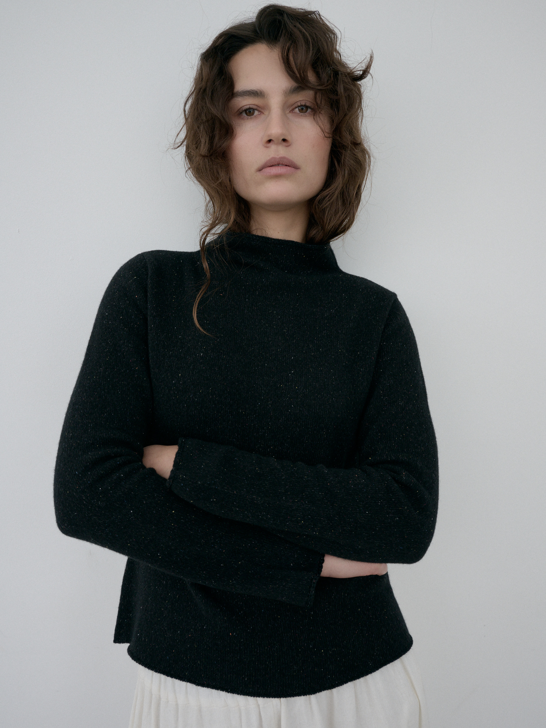 Wool Silk Mock-neck Sweater · Black