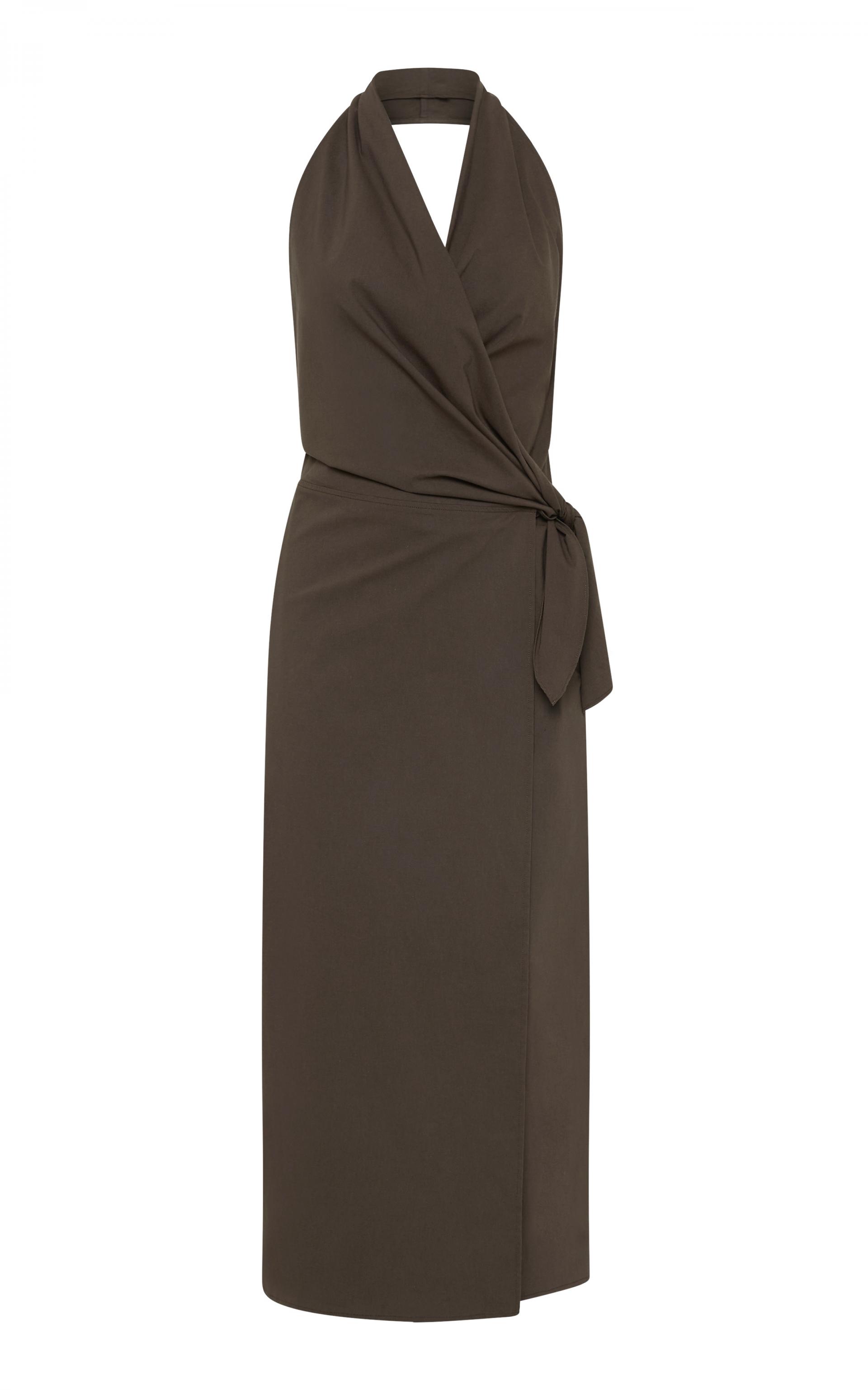 Halter Wrap Backless Dress · Wood