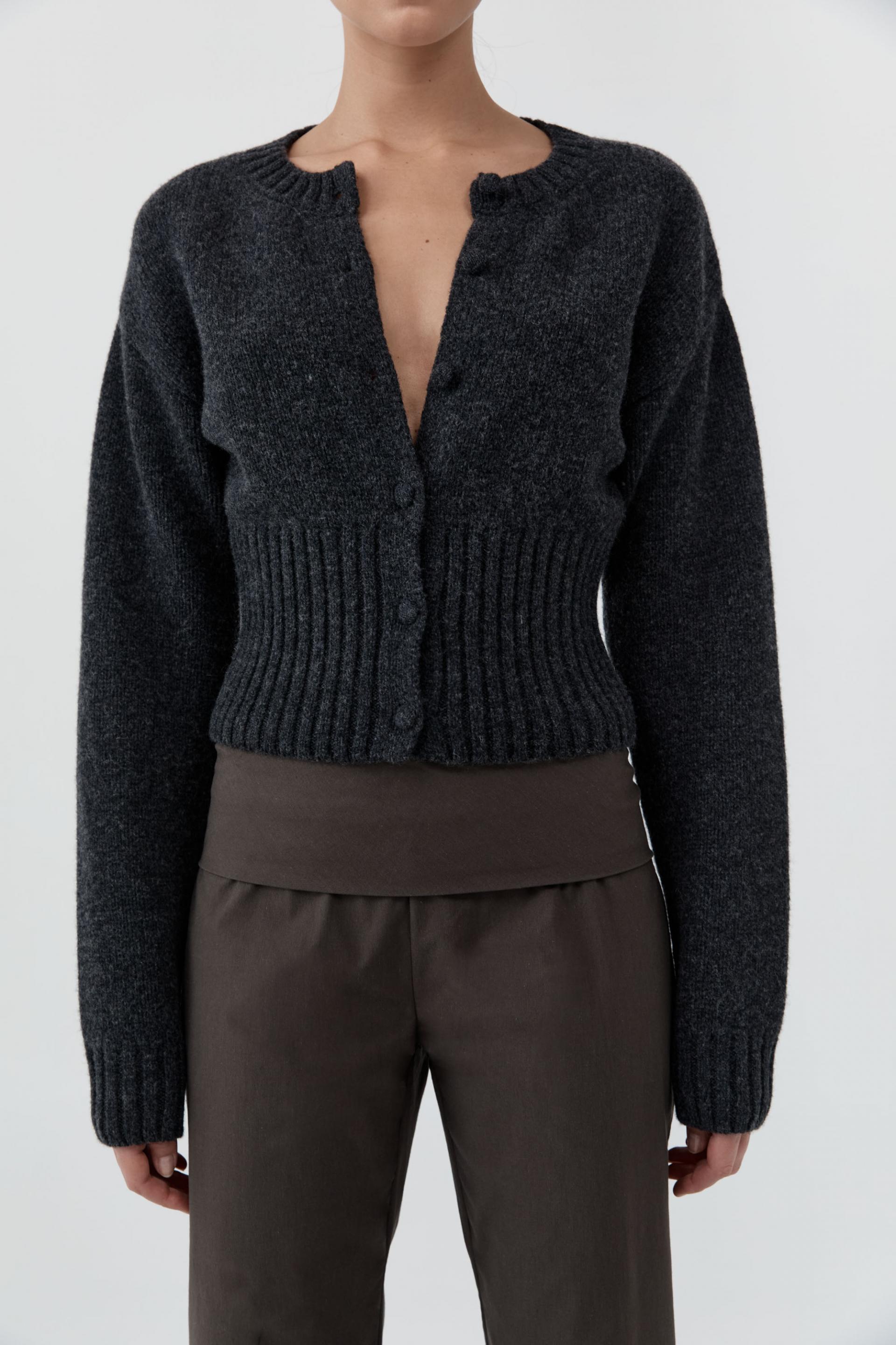 Wool Cardigan · Dark Charcoal Melange