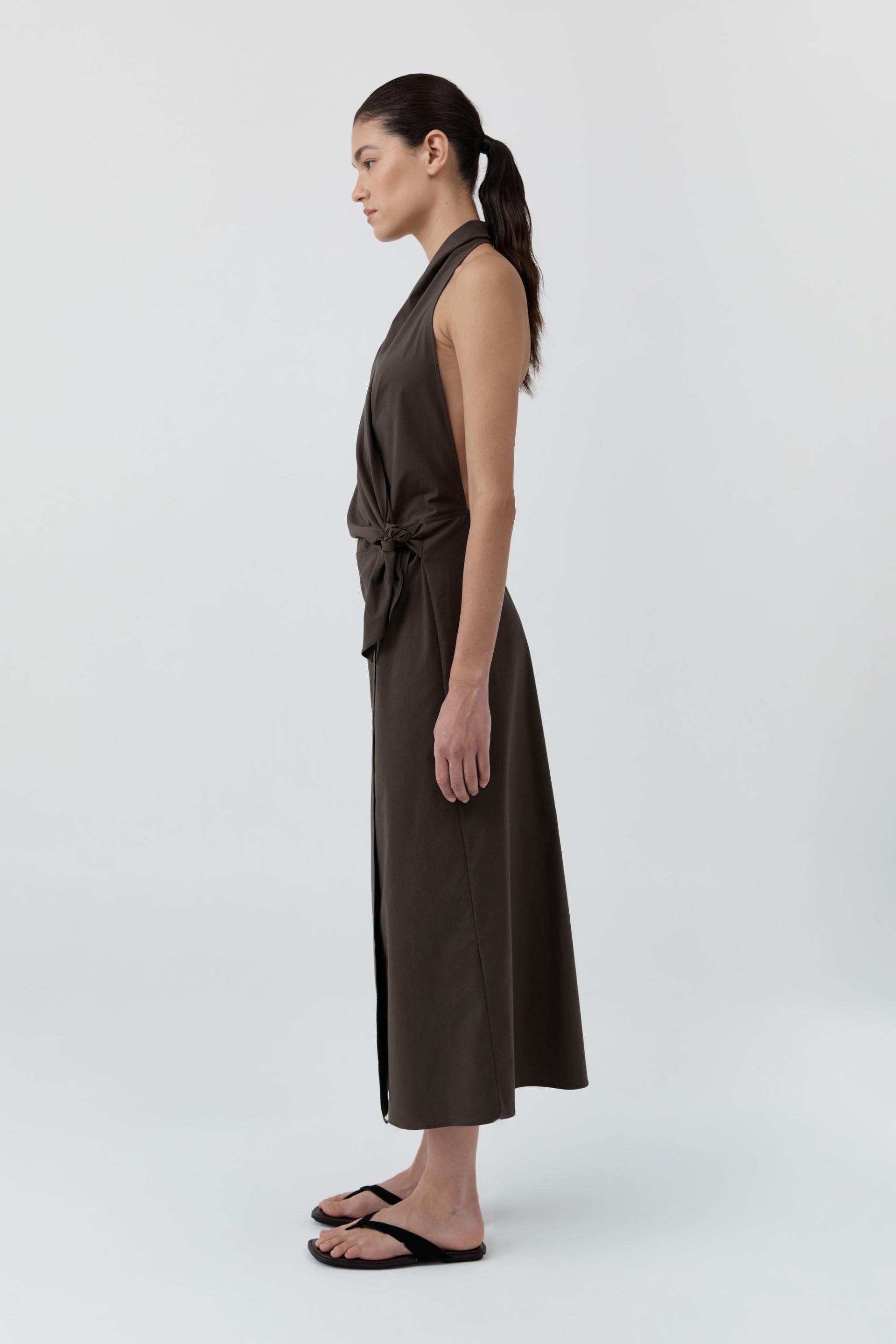 Halter Wrap Backless Dress · Wood