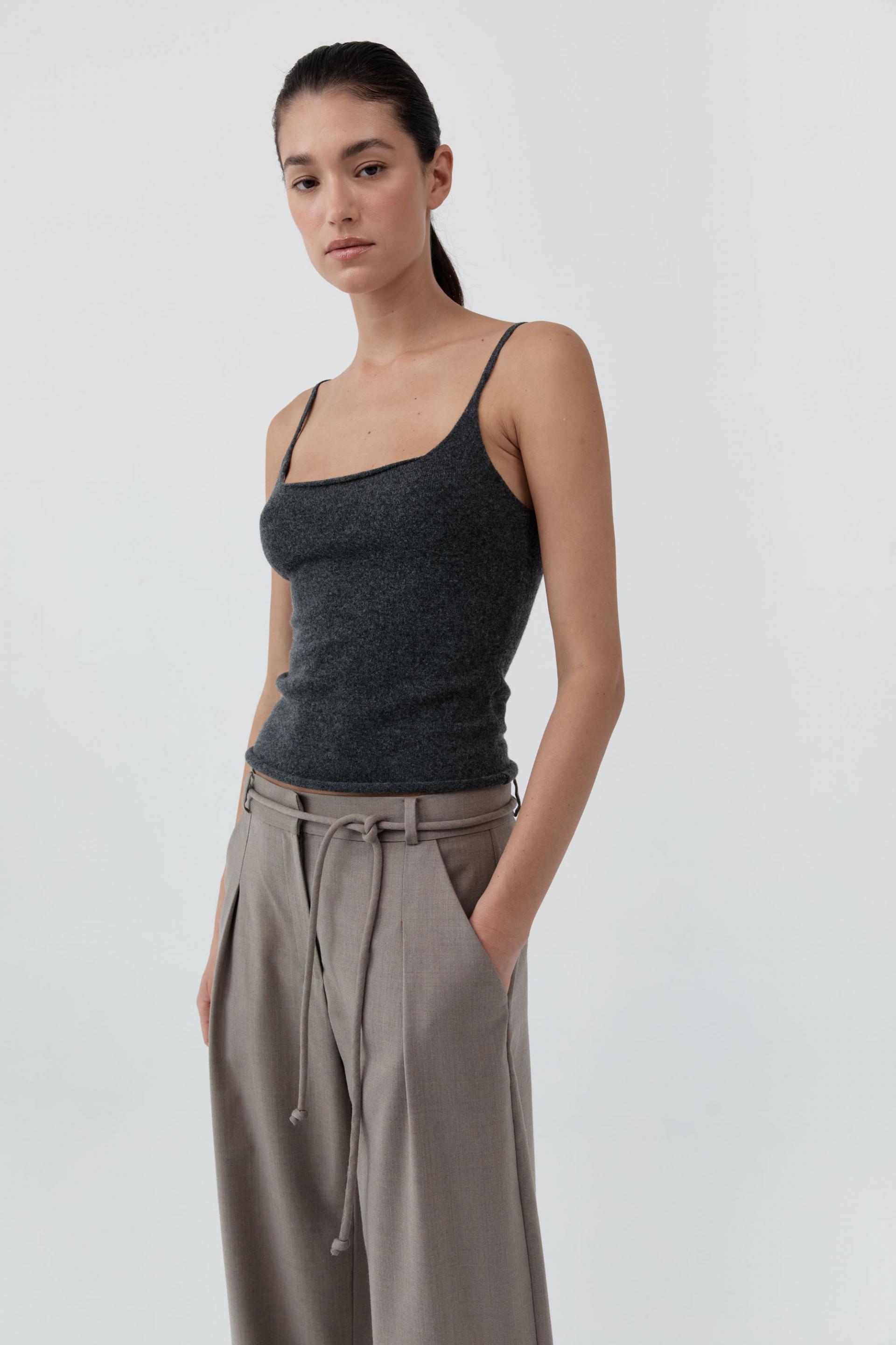 Merino Wool Slim Tank · Charcoal Melange