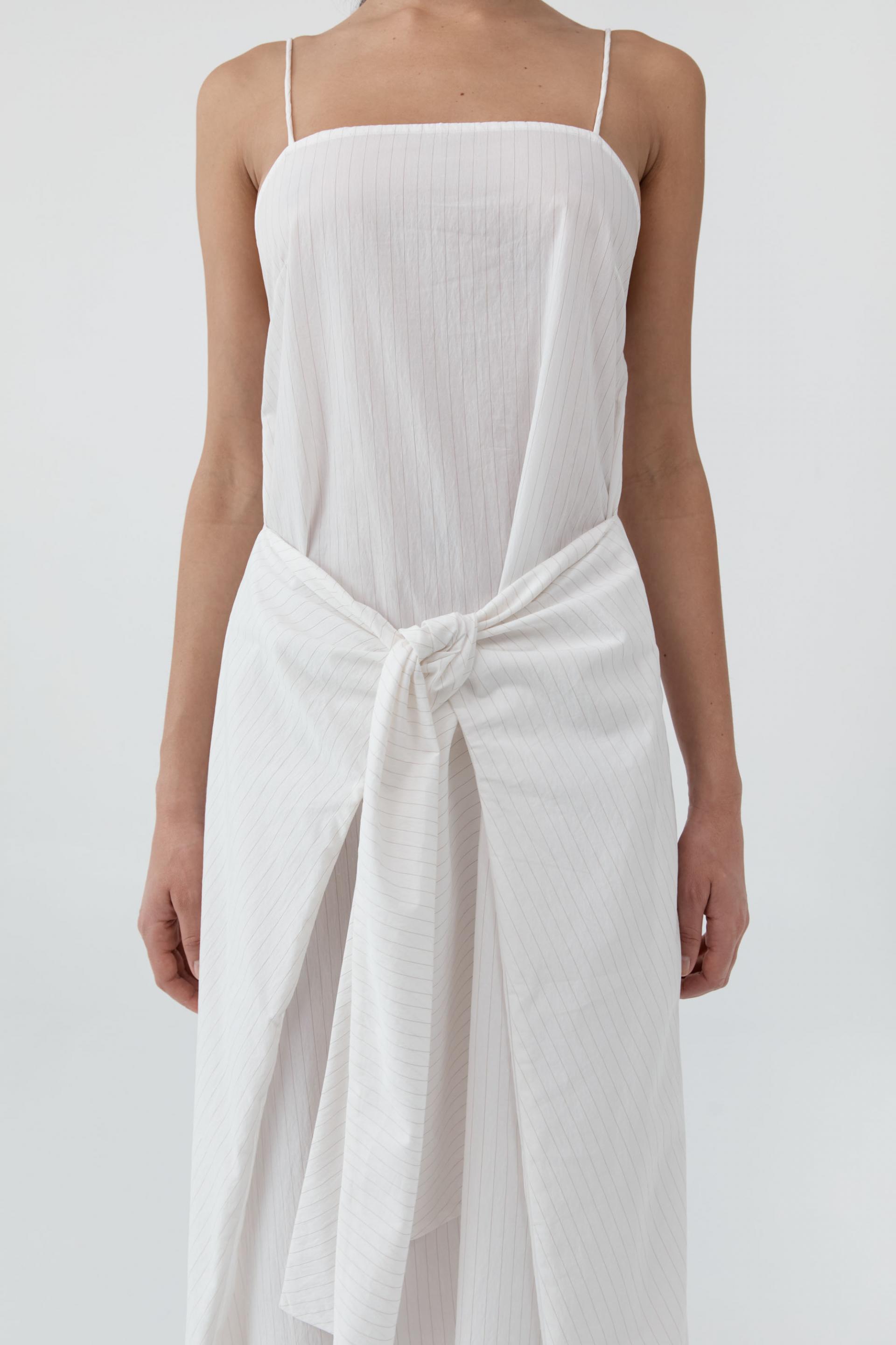 Pinstripe Relaxed Cocoon Dress · White